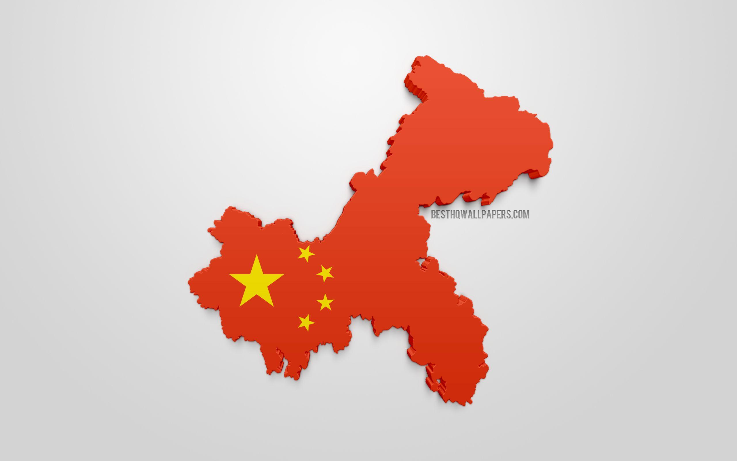 2560x1600 Download wallpaper Chongqing map silhouette, 3D flag of Chongqing