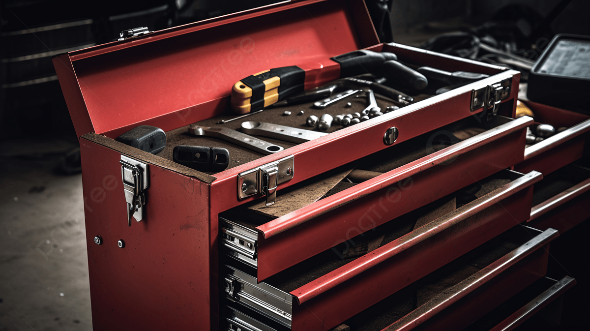 1200x673 Red Tool Box With Different Tools In It Photo And Picture For Free Download