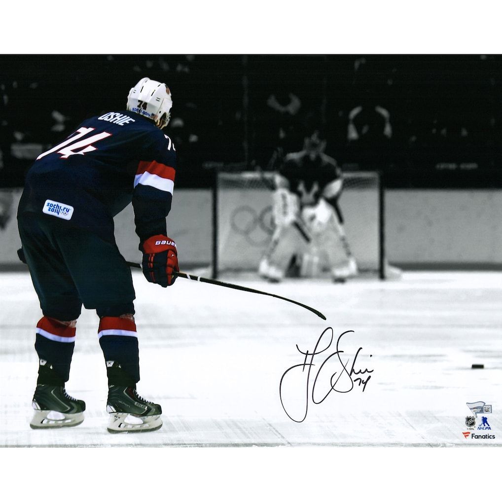 1018x1018 T.J. Oshie Washington Capitals Autographed 16 x 20 Sochi Shootout Spotlight Photograph