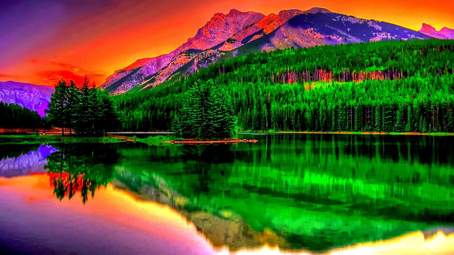 1920x1080 Vibrant Nature: Artistic HD Mountain Reflection Wallpaperx1080