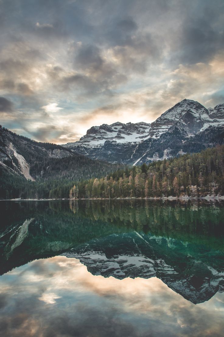 736x1104 HD Wallpaper A scenic view of snowy mountains reflected in the surface of lake Tovel