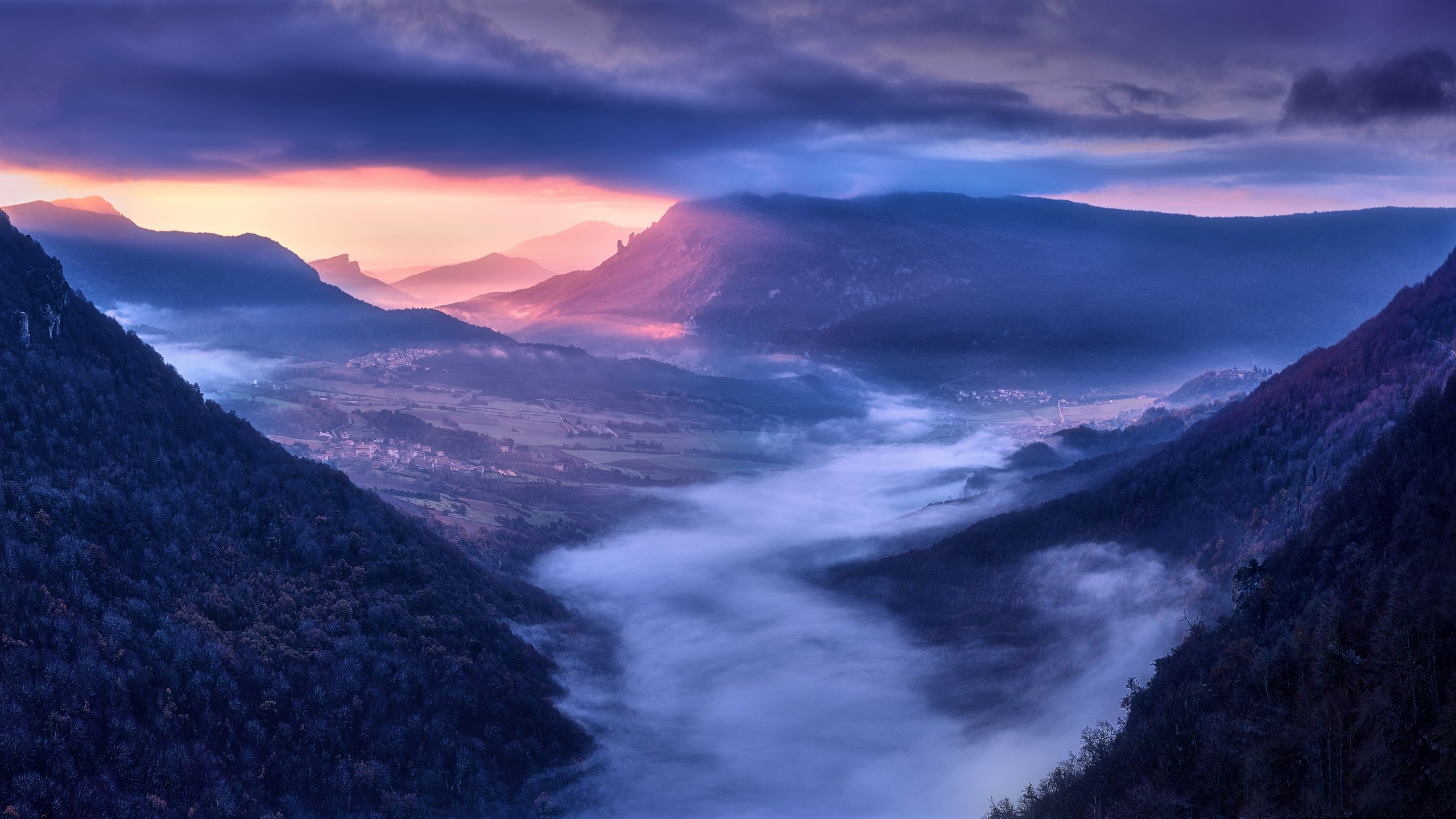 2560x1440 Mountains Wallpaper 4K, Sunrise, Scenic, Early Morning