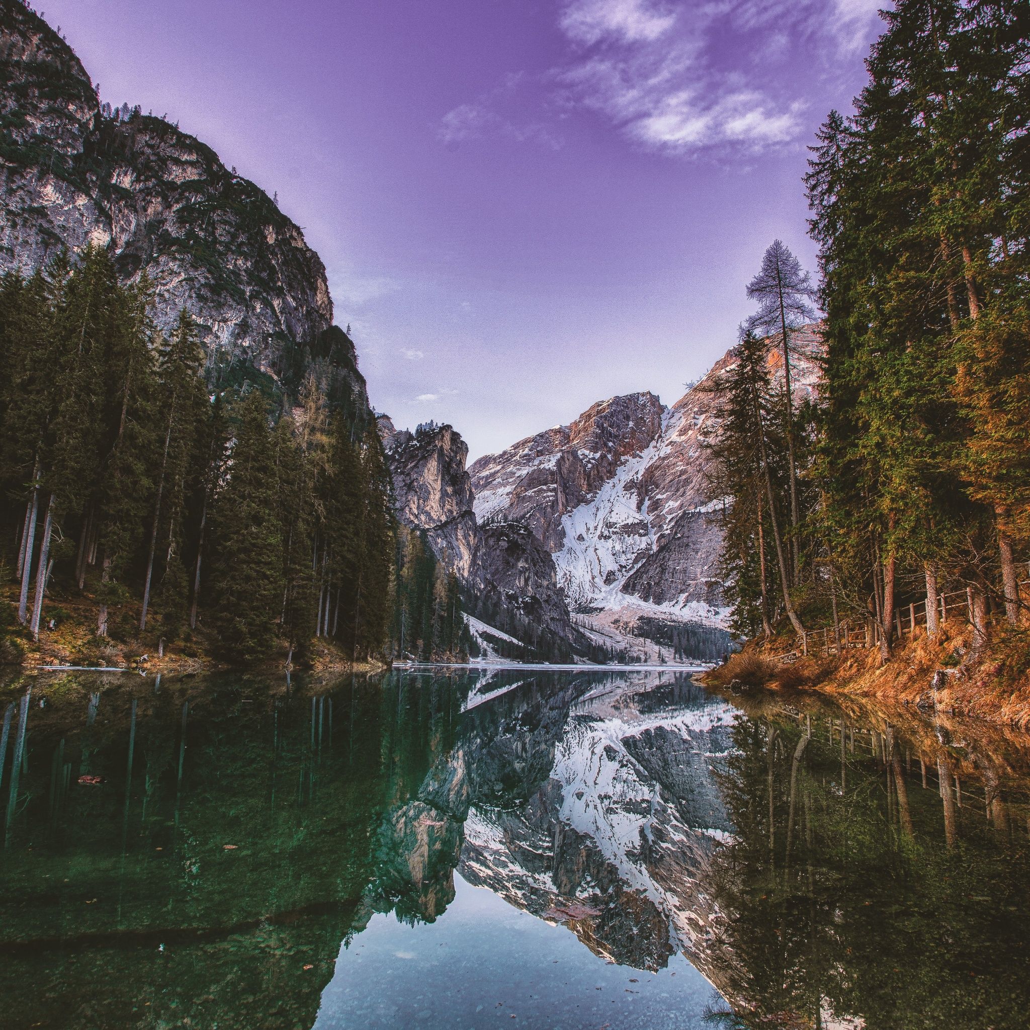 2048x2048 Lakeside Wallpaper 4K, Mountain View, Snow covered