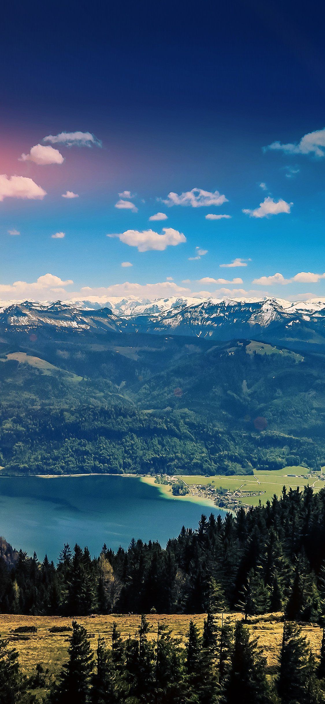 1125x2436 iPhone X wallpaper. mountain sky river nature scenery summer dark