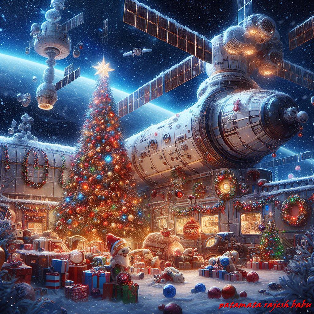 1024x1024 TELUGU WEB WORLD: Christmas celebrations on roscosmos international space station fantasy digital art