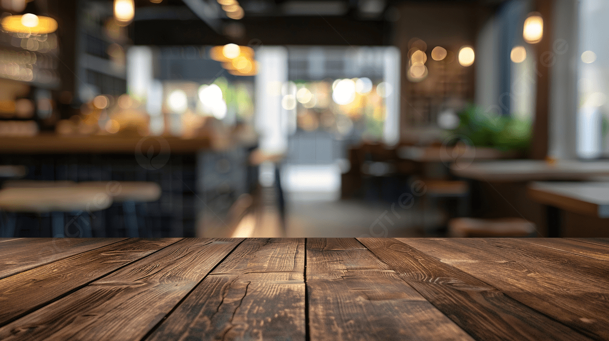 1200x673 Top Desk With Blur Restaurant Background Wooden Table Photo And Picture For Free Download