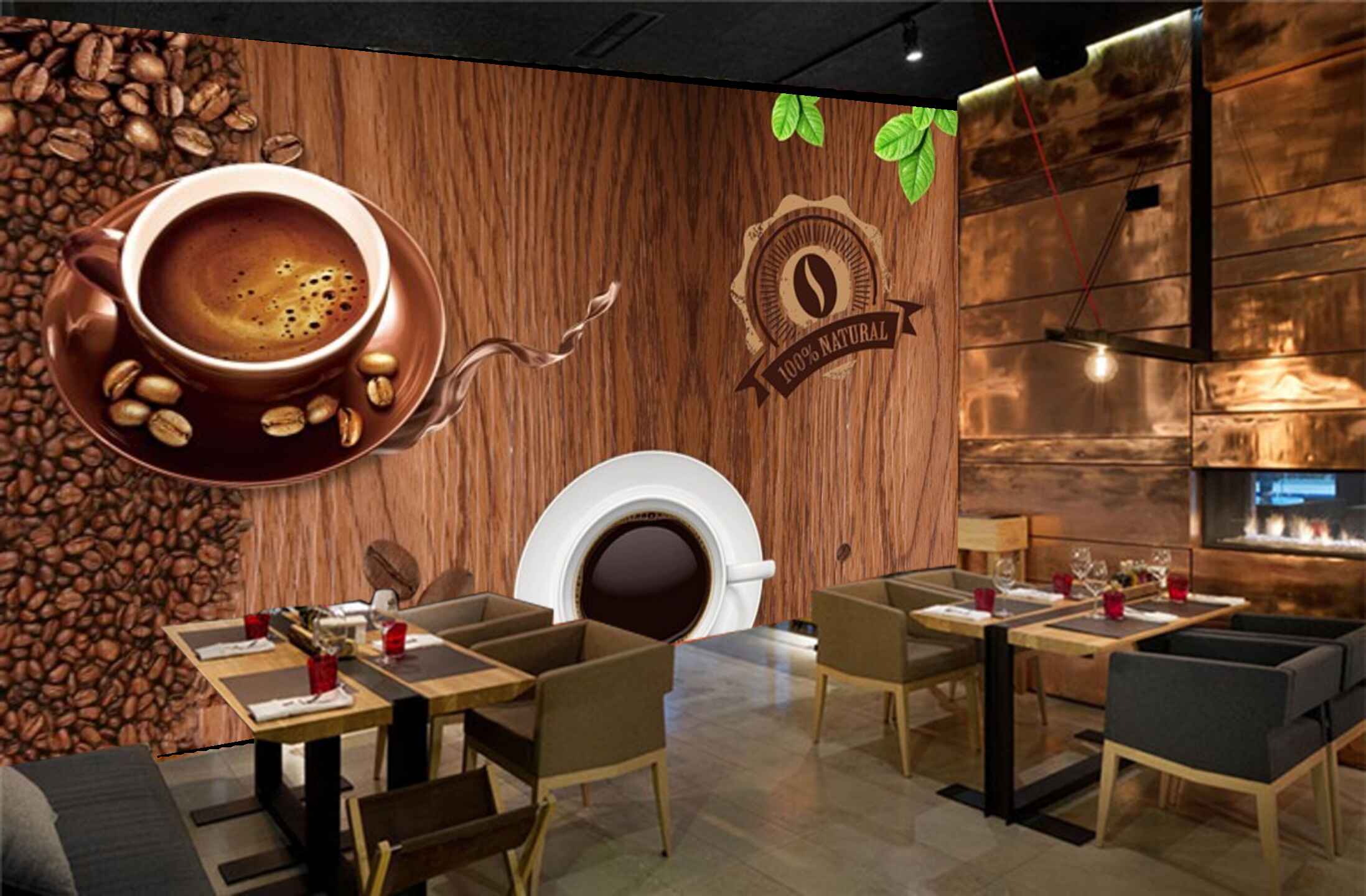 2195x1440 Avikalp MWZ2987 Coffee Beans Cups Saucers HD Wallpaper for Cafe Restau