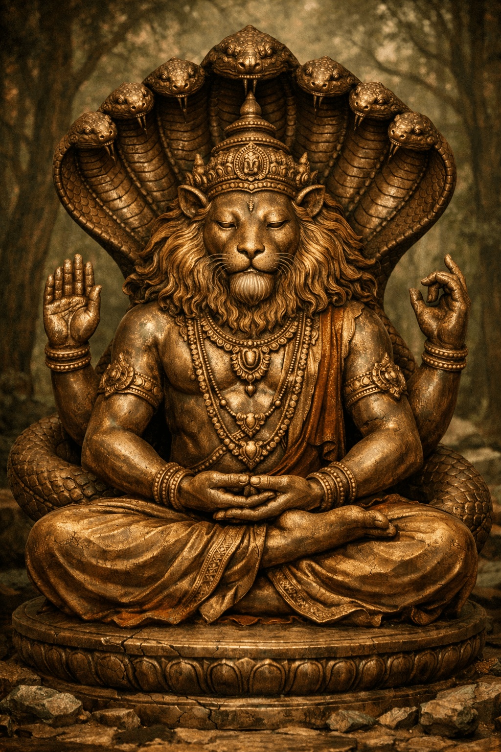 1024x1536 Lord Narasimha - Fierce Lion Avatar of Vishnu on Throne HD Wallpaper