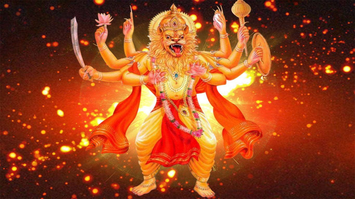 1366x768 Download Majestic Representation Of Narasimha Wallpaper
