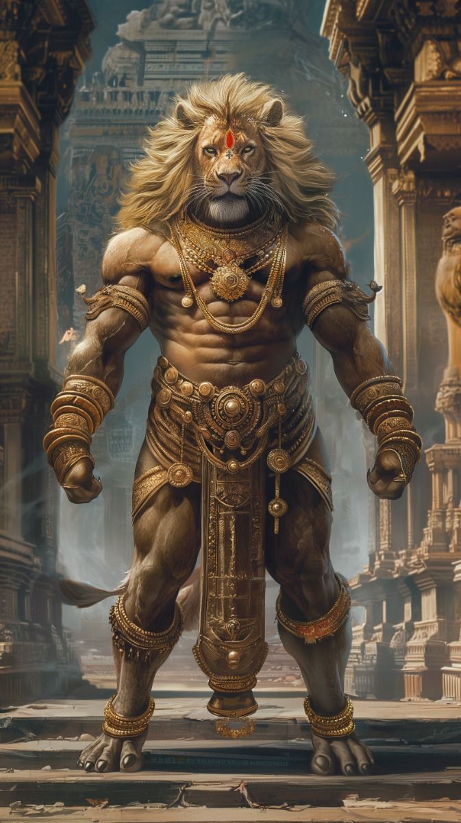 673x1200 Narsimha, Lord Narsimha, Vishnu, Half Lion Half Man, Vishnu Avatar