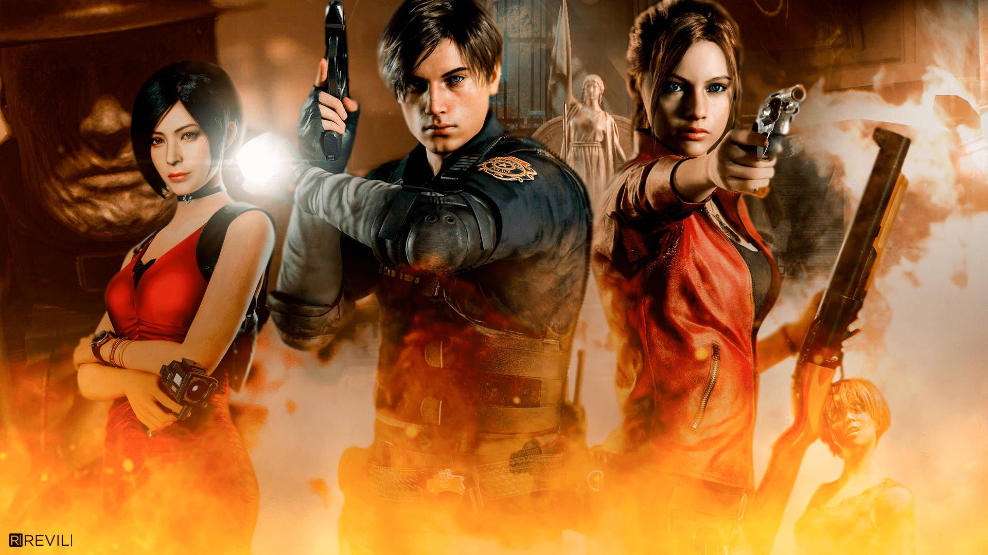 1920x1080 Download Leon S. Kennedy and Claire Redfield fight for survival in the new Resident Evil 2 Remake. Wallpaper