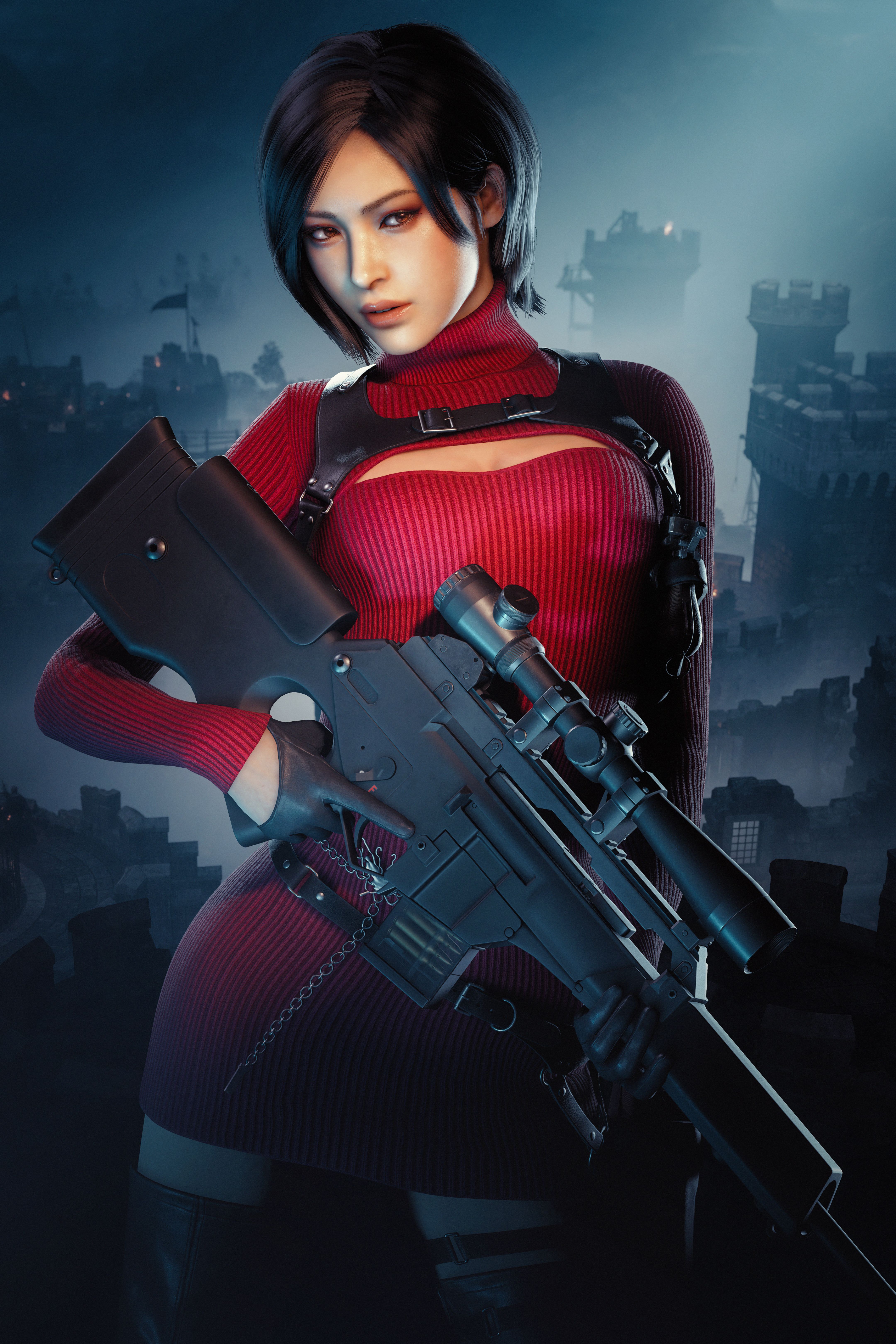 4320x6480 Ada Wong Wallpaper 4K, Resident Evil Sniper rifle