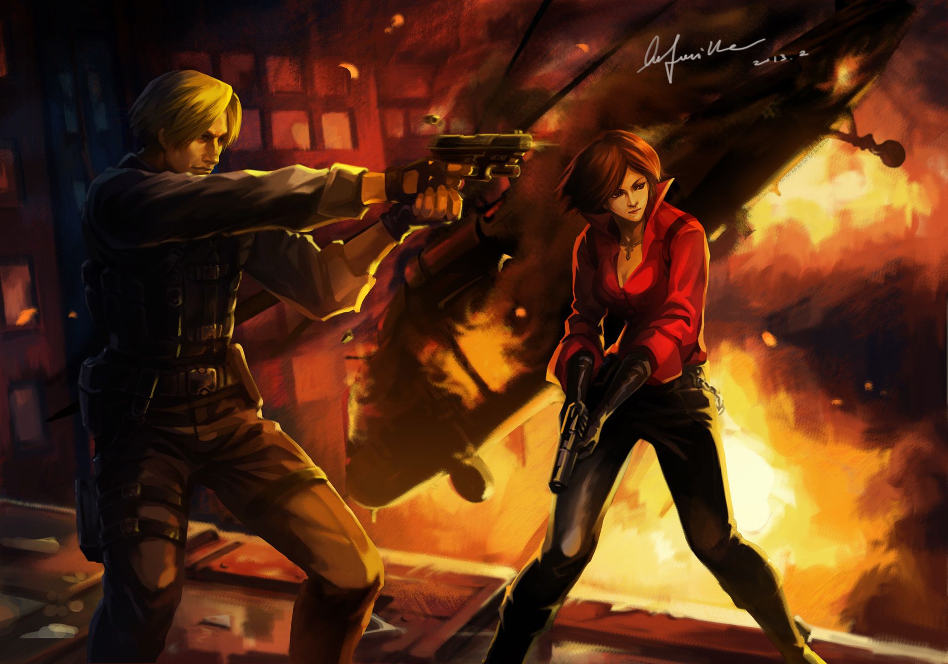 1920x1344 Wallpaper shooting, Resident Evil, Ada Wong, Ada Wong, Leon Kennedy, Leon Kennedy for mobile and desktop, section игры, resolution 1920x1344