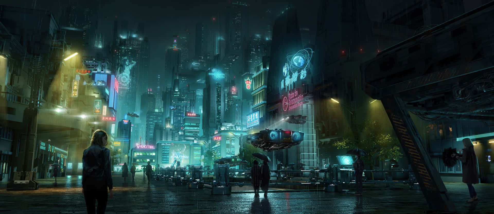 1920x834 Download Dark Dystopian Cityscape Wallpaper