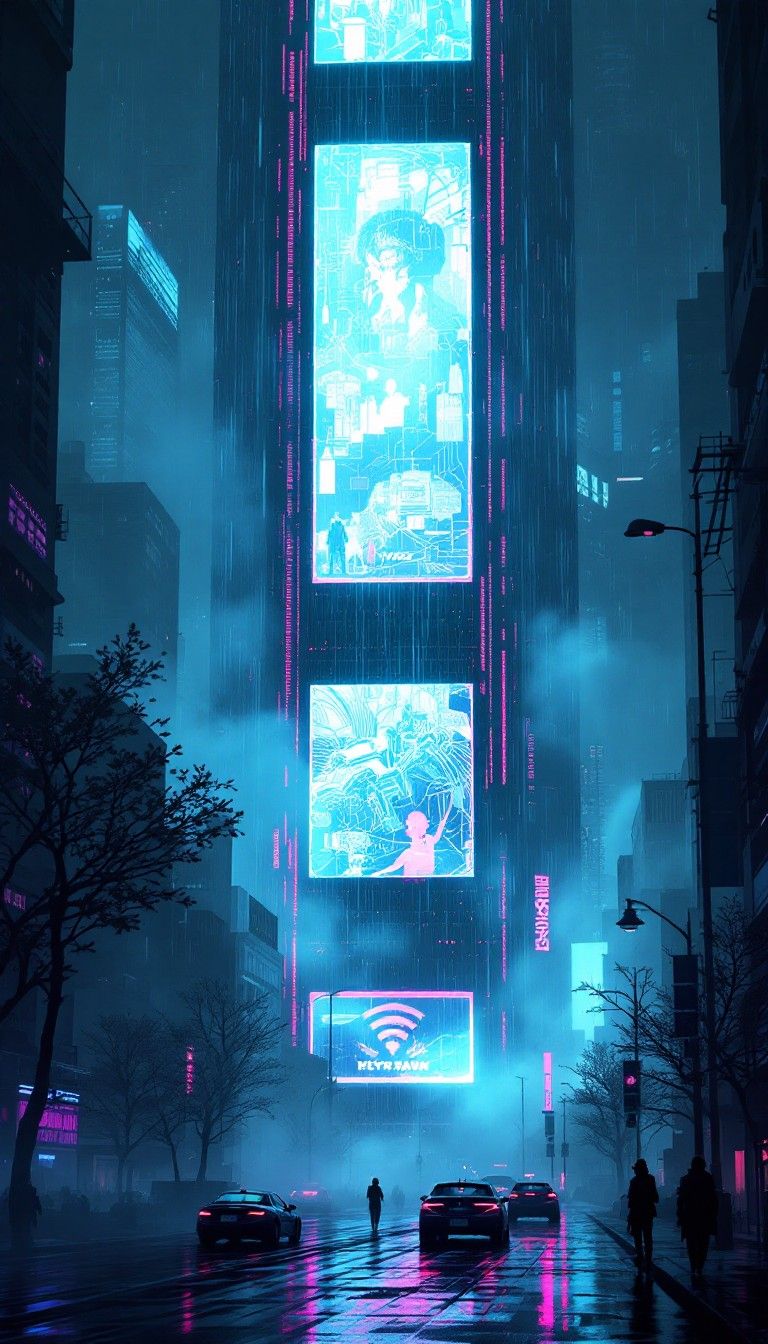 768x1344 Free Neon Vertical Dystopia Image, Neon, Skyscraper