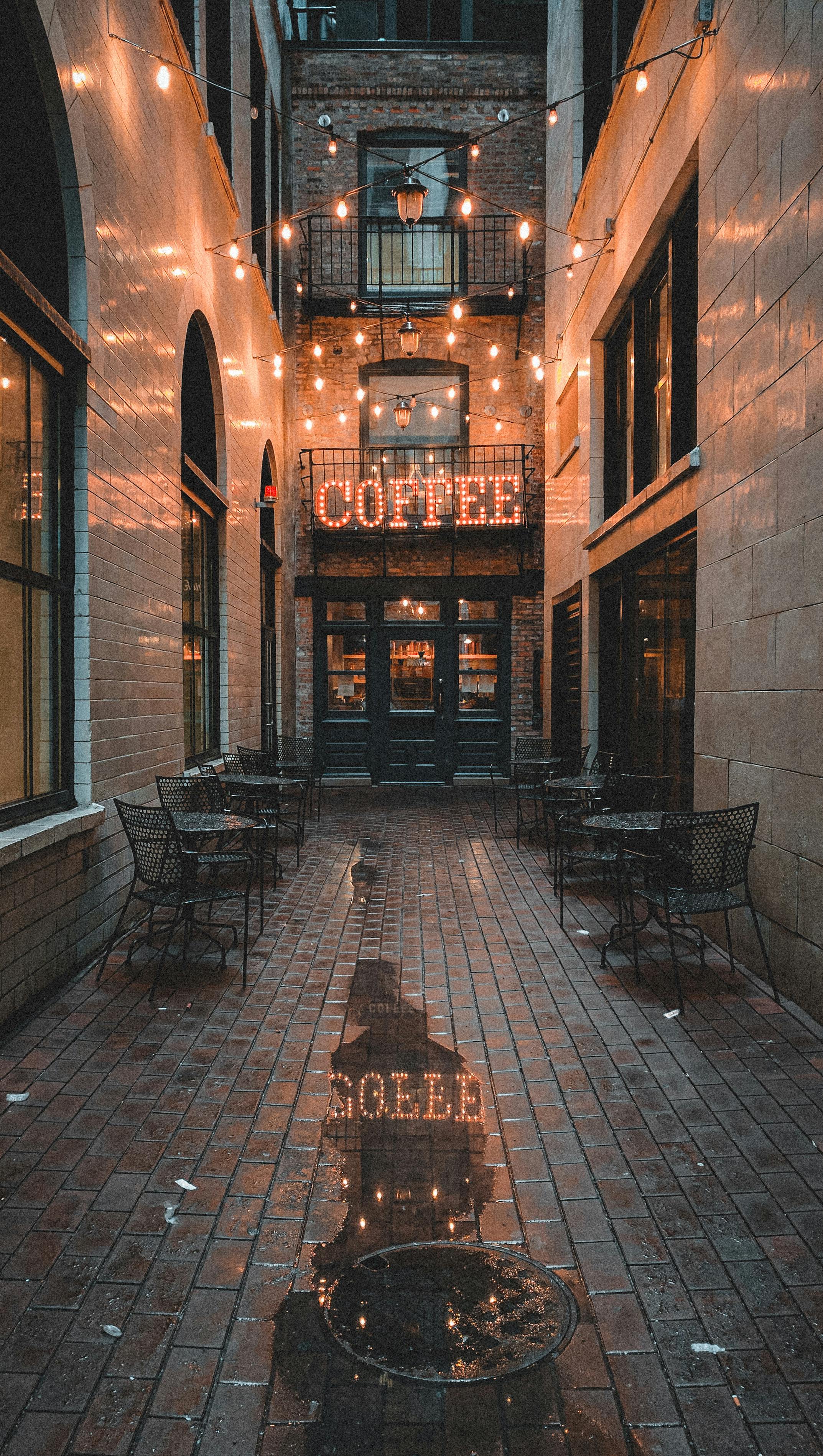 2146x3796 Coffee Shop in a Narrow Alley · Free