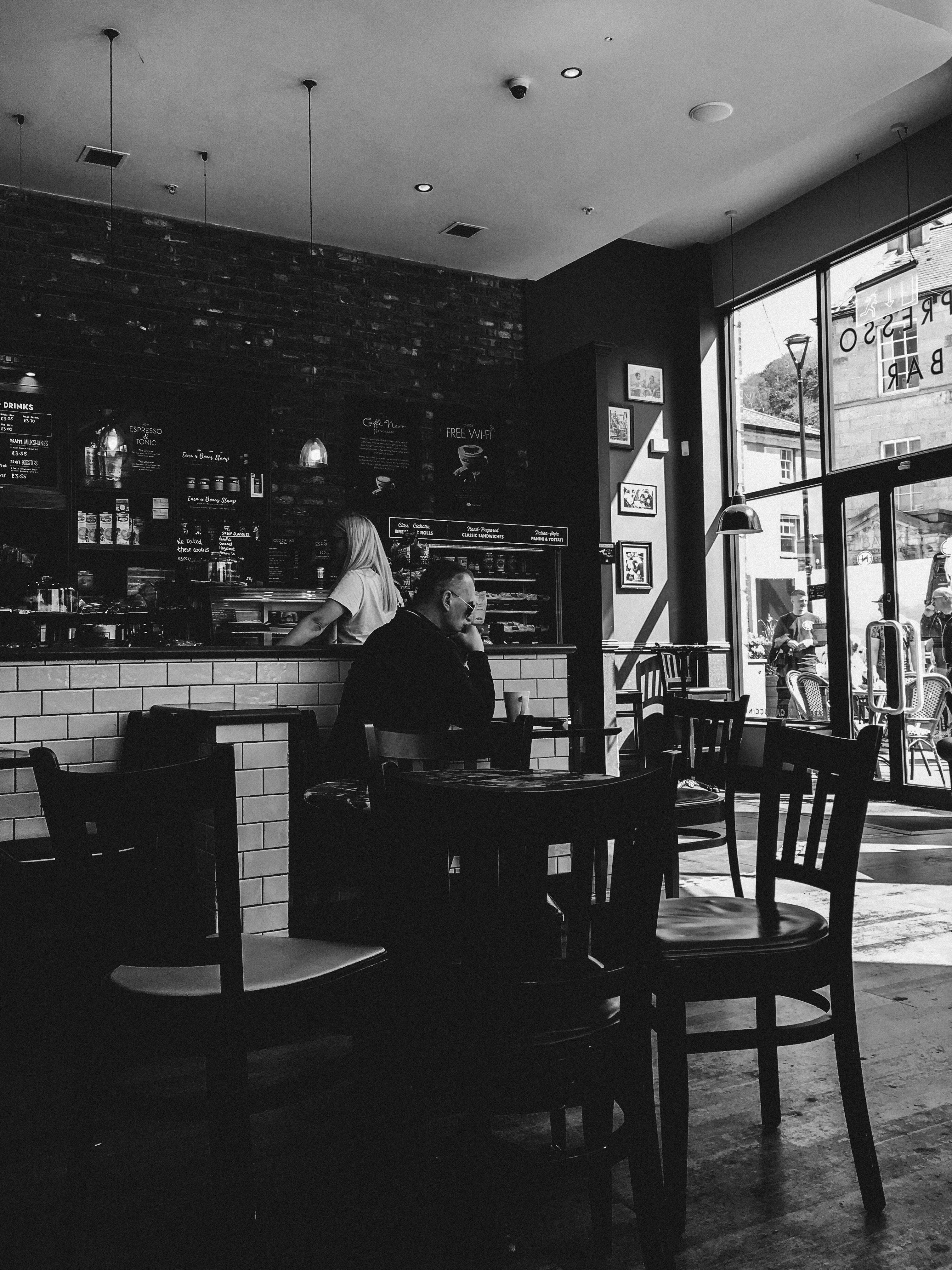 3024x4032 black and white coffee shop · Free