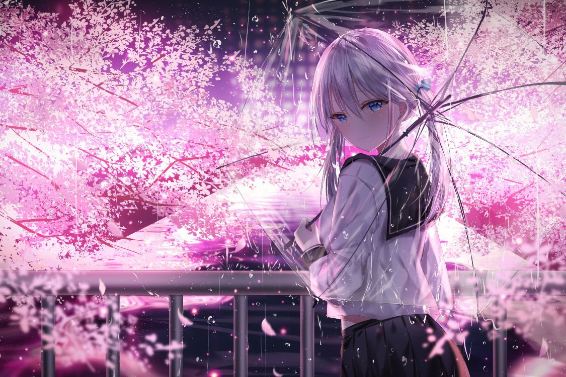 1125x750 Wallpaper Woman in White and Black School Uniform Standing Under Pink Cherry Blossom Tree During Daytime, Background Free Image