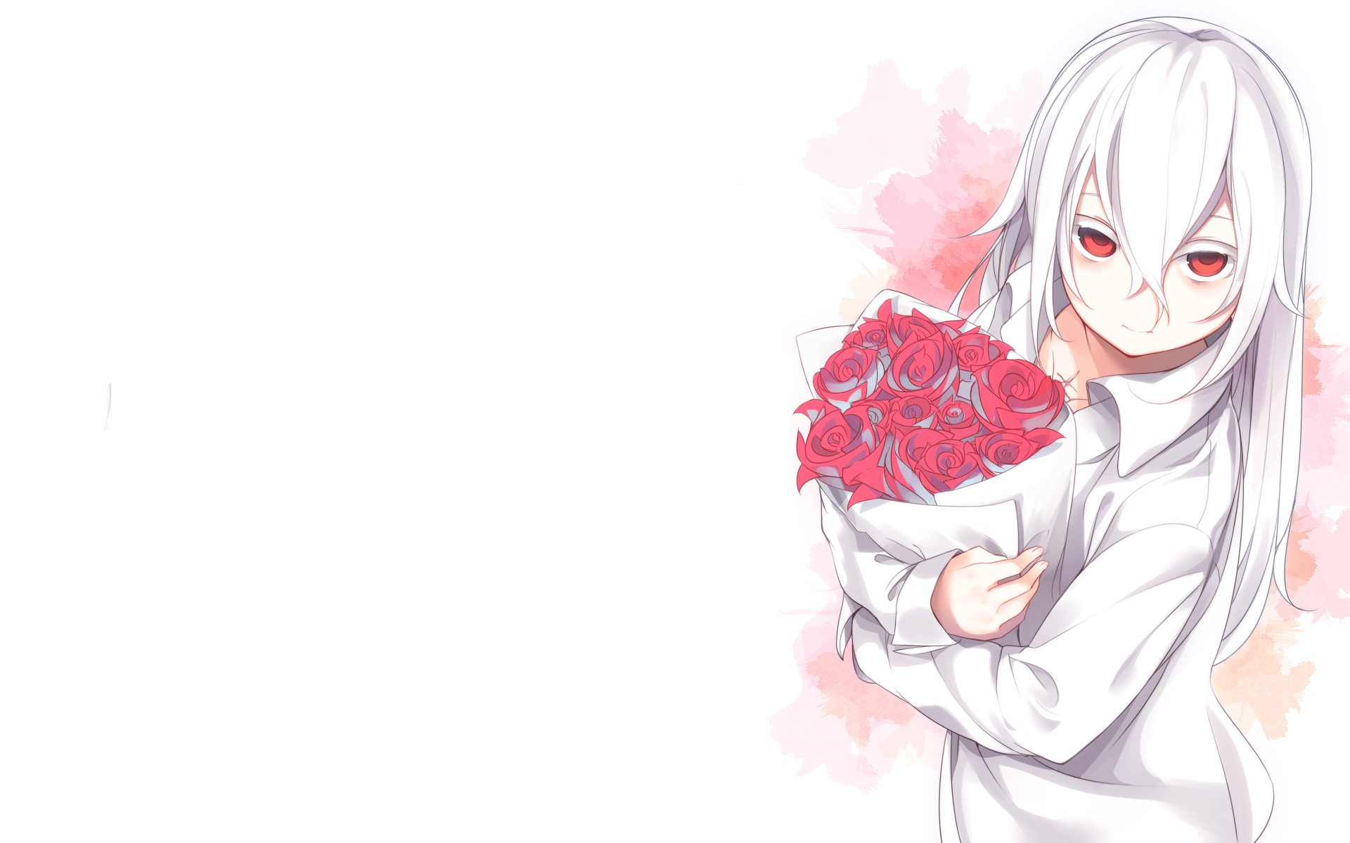 1920x1200 Anime Original HD Wallpaper: White Haired Beauty With Flowersx1200
