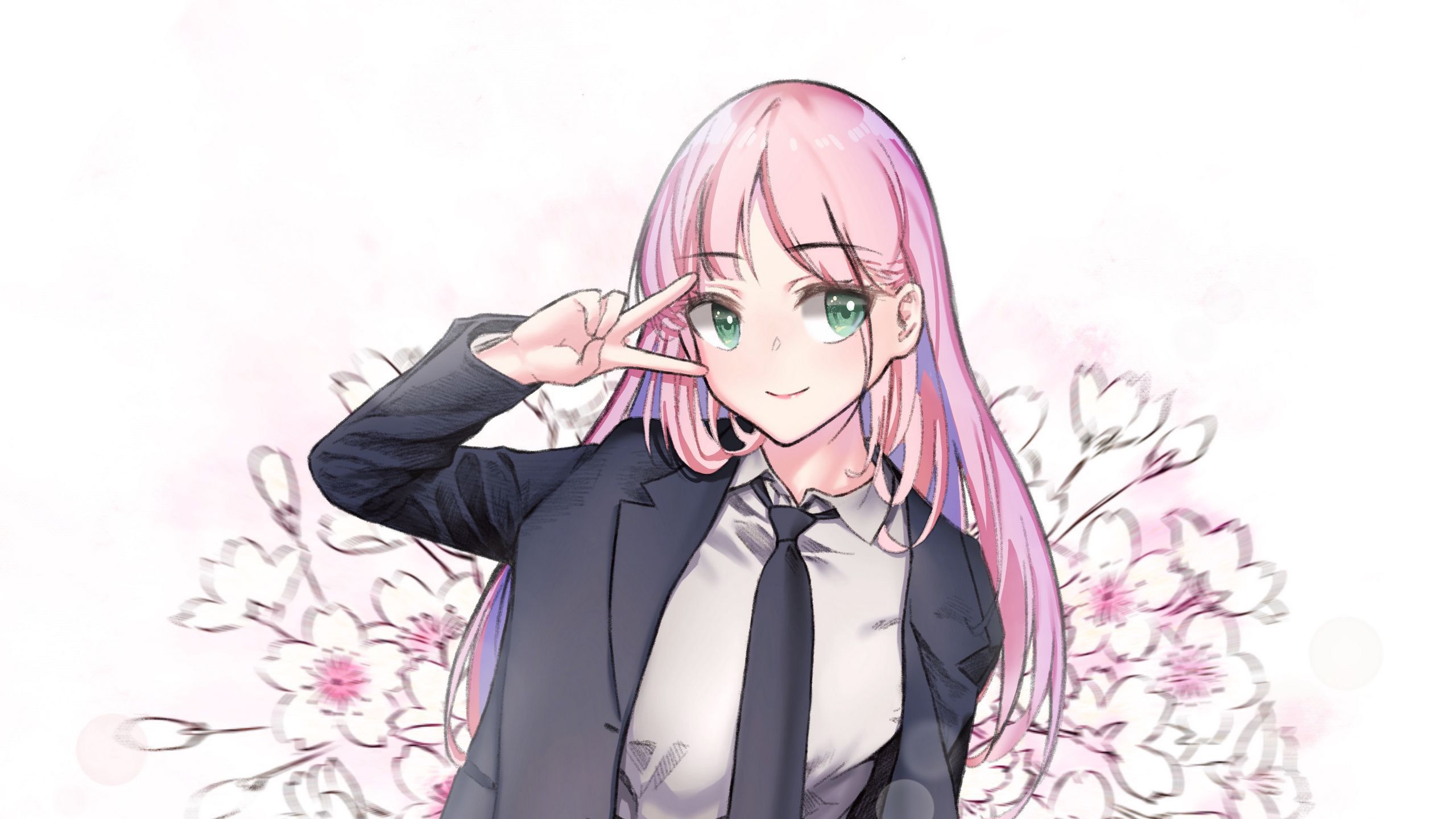 2560x1440 Light Green Eyes Pink Hair Anime Girl Is Wearing Coat Suit HD Anime Girl Wallpaper