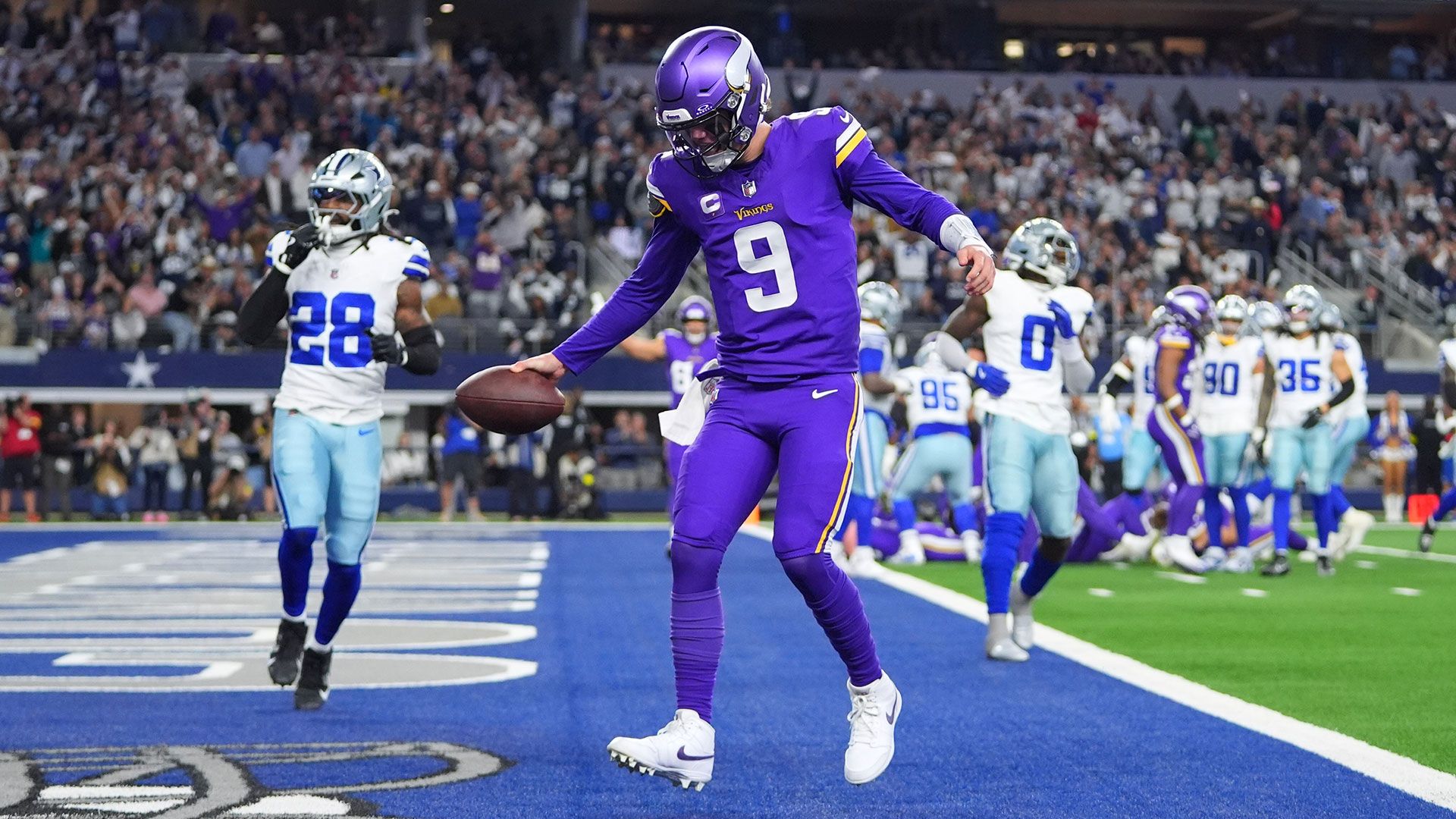1920x1080 Minnesota Vikings quarterback JJ McCarthy annoys coach by celebrating touchdown against Dallas Cowboys before scoring