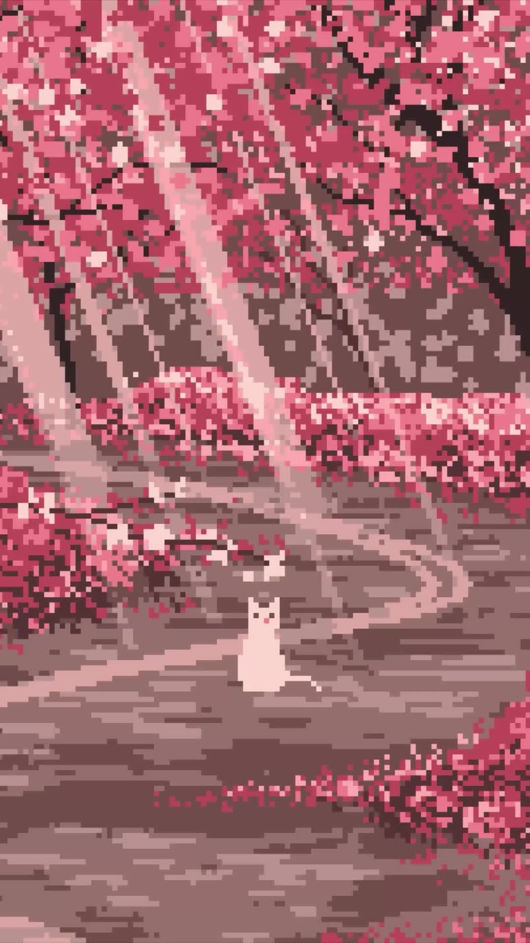 1080x1920 Cat Sakura Street Pixel Live Wallpaper