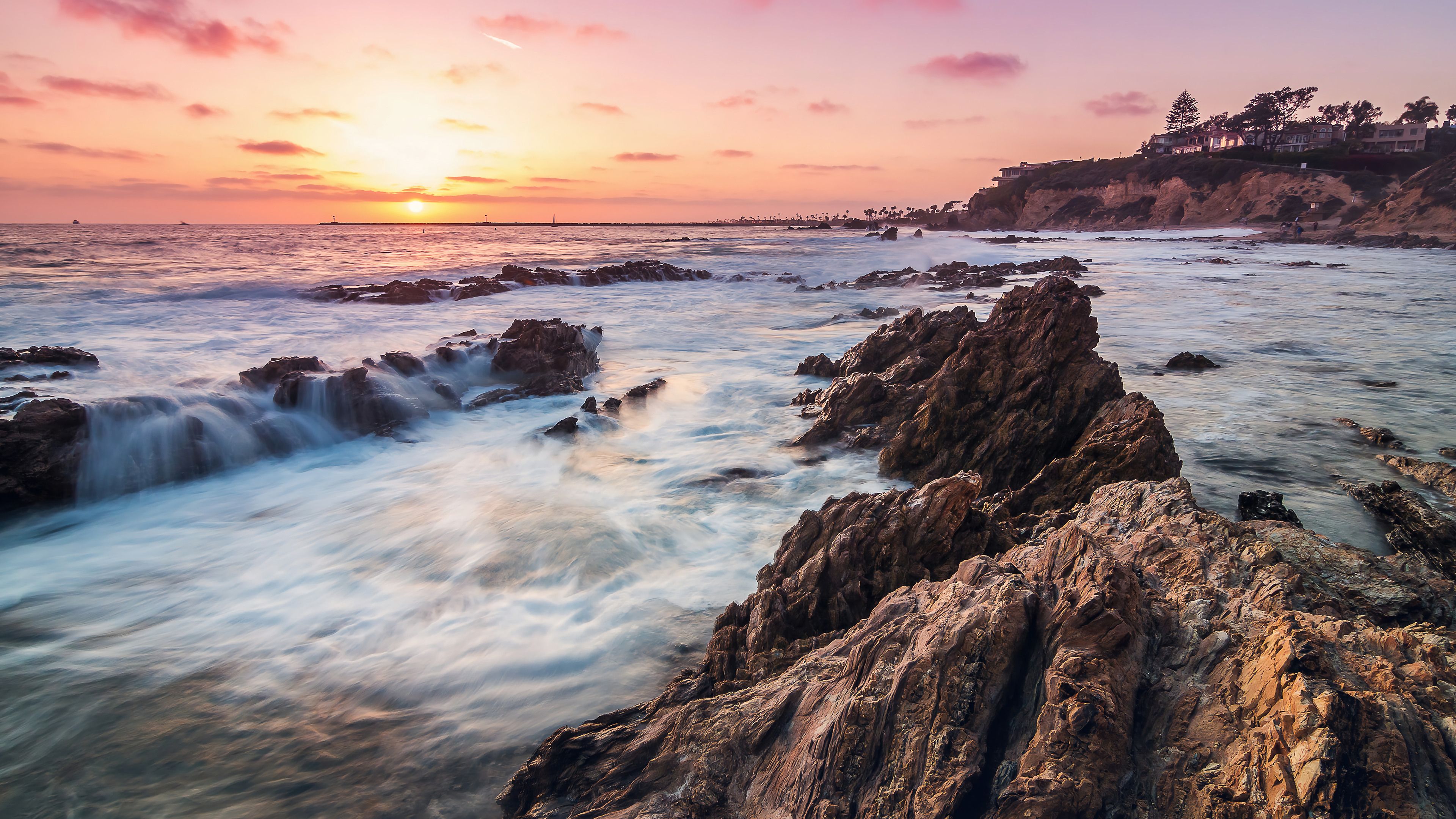 3840x2160 California USA Beach Scenery Sunset Corona Del Mar Wallpaper 4K HD PC f