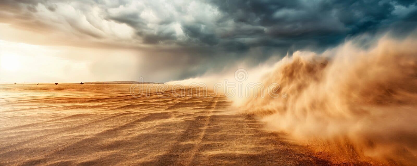 1600x637 Powerful Sandstorm Sweeping Across Barren Desert Landscape & Royalty Free From Dreamstime
