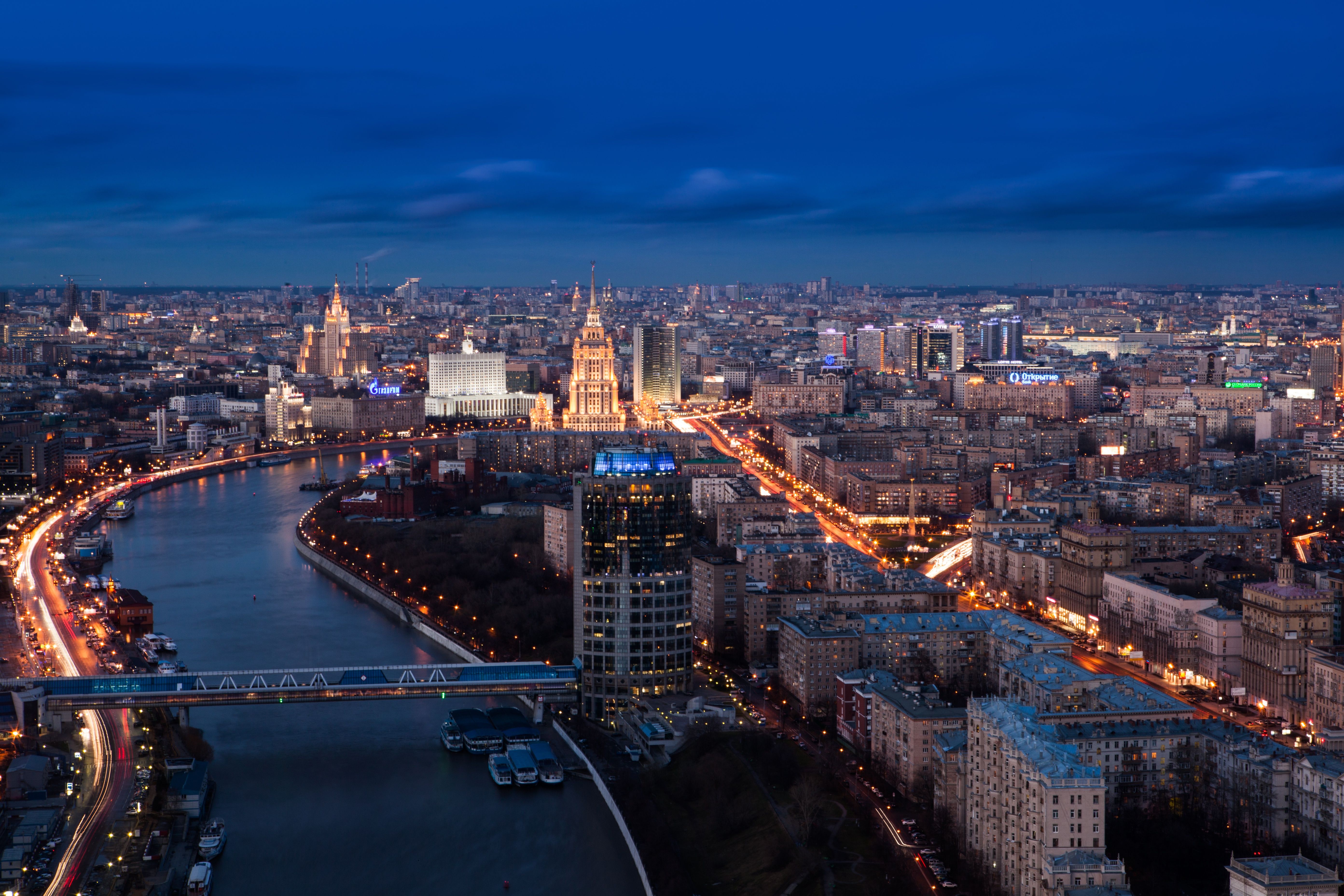 5570x3714 Wallpaper night, city, lights, lights, Moscow, Russia, Moscow, panorama view for mobile and desktop, section город, resolution 5570x3714