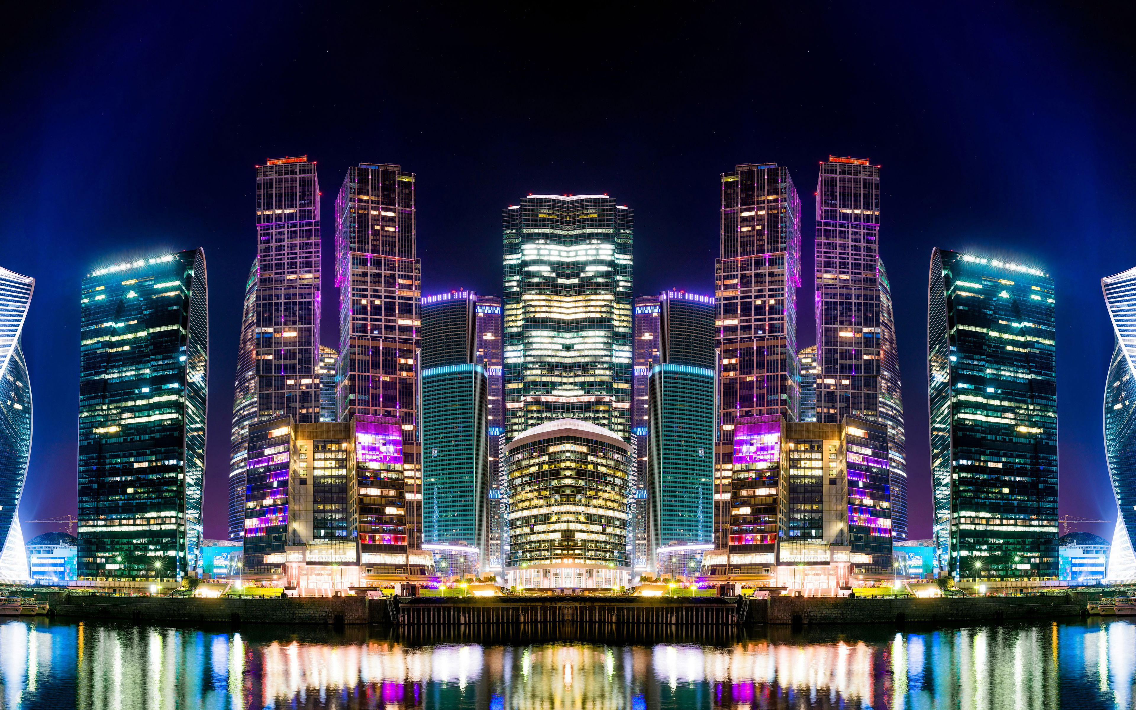 3840x2400 Moscow Nights: Reflective Skyscrapers in Ultra HD 4Kx2400