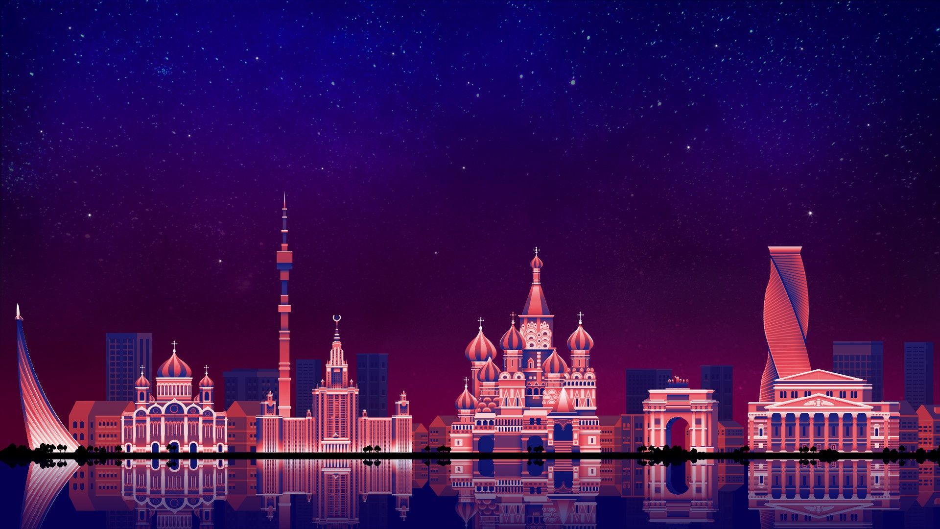 1920x1080 Wallpaper the sky, night, the city, minimalism, Moscow, digital, art, Moscow for mobile and desktop, section минимализм, resolution 1920x1080