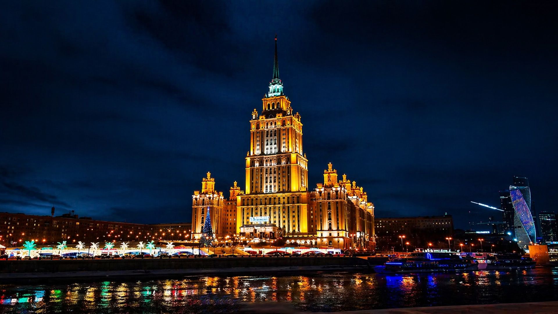 1920x1080 Colorful historic buildings lighting up Moscow at night