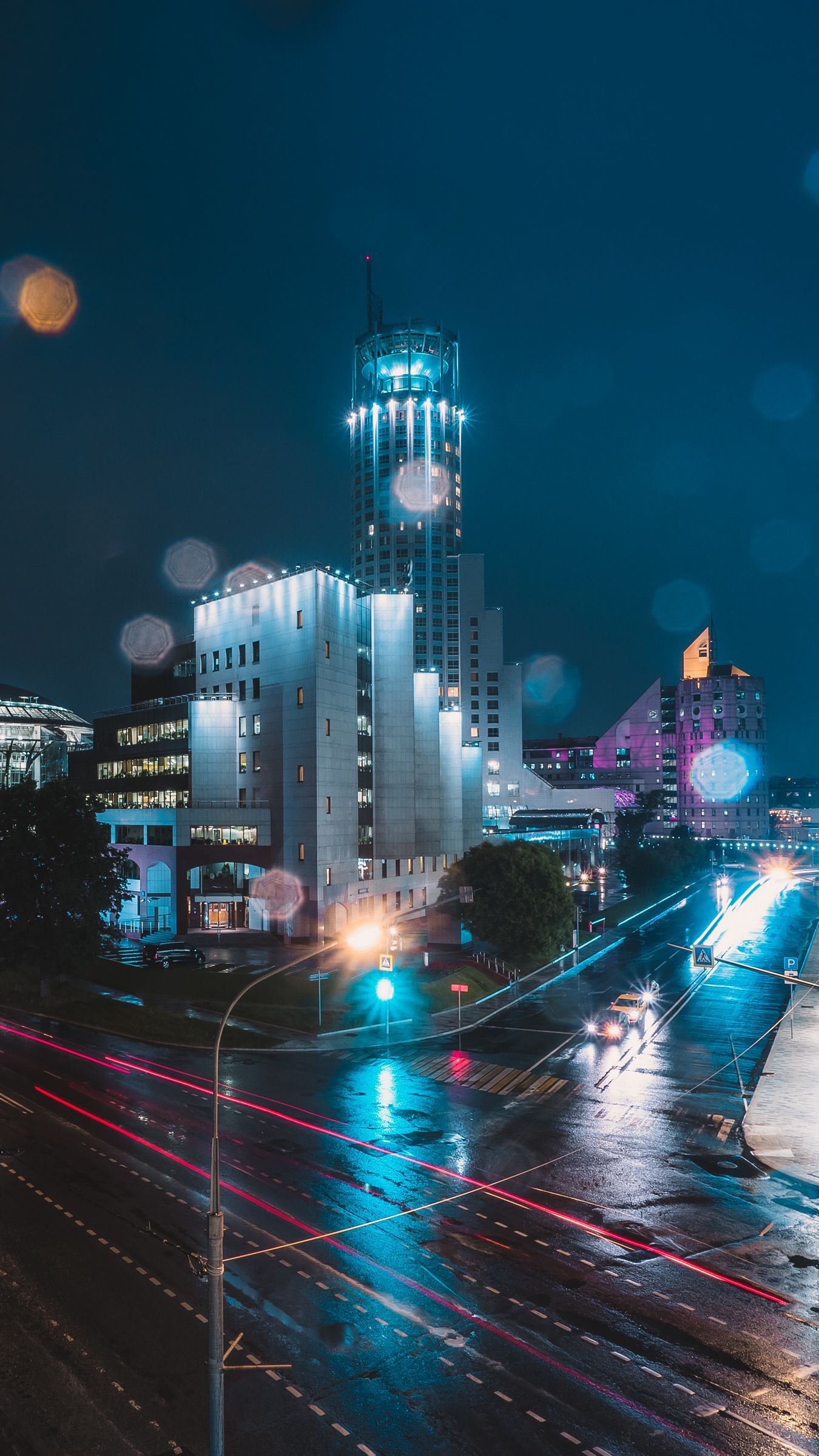 1350x2400 Download wallpaper 1350x2400 night city, city lights, street, night, moscow, russia, glare, bokeh iphone 8+/7+/6s+/for parallax HD background