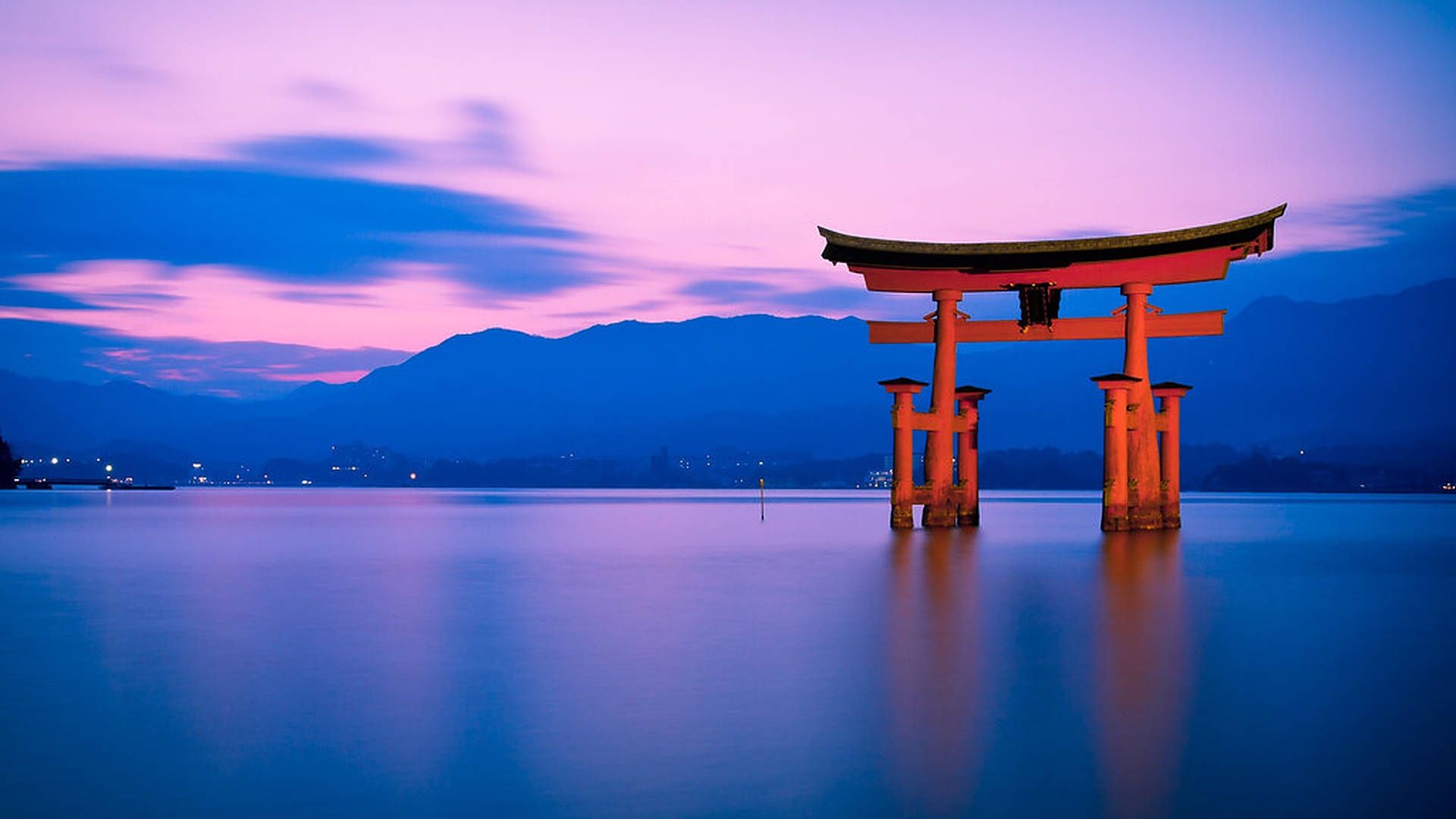 1920x1080 Download Torii Gate Purple Gradient Clouds Wallpaper