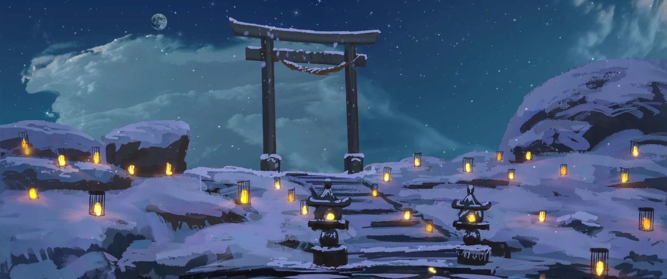 2580x1080 Winter Japanese Torii Gate Live Wallpaper