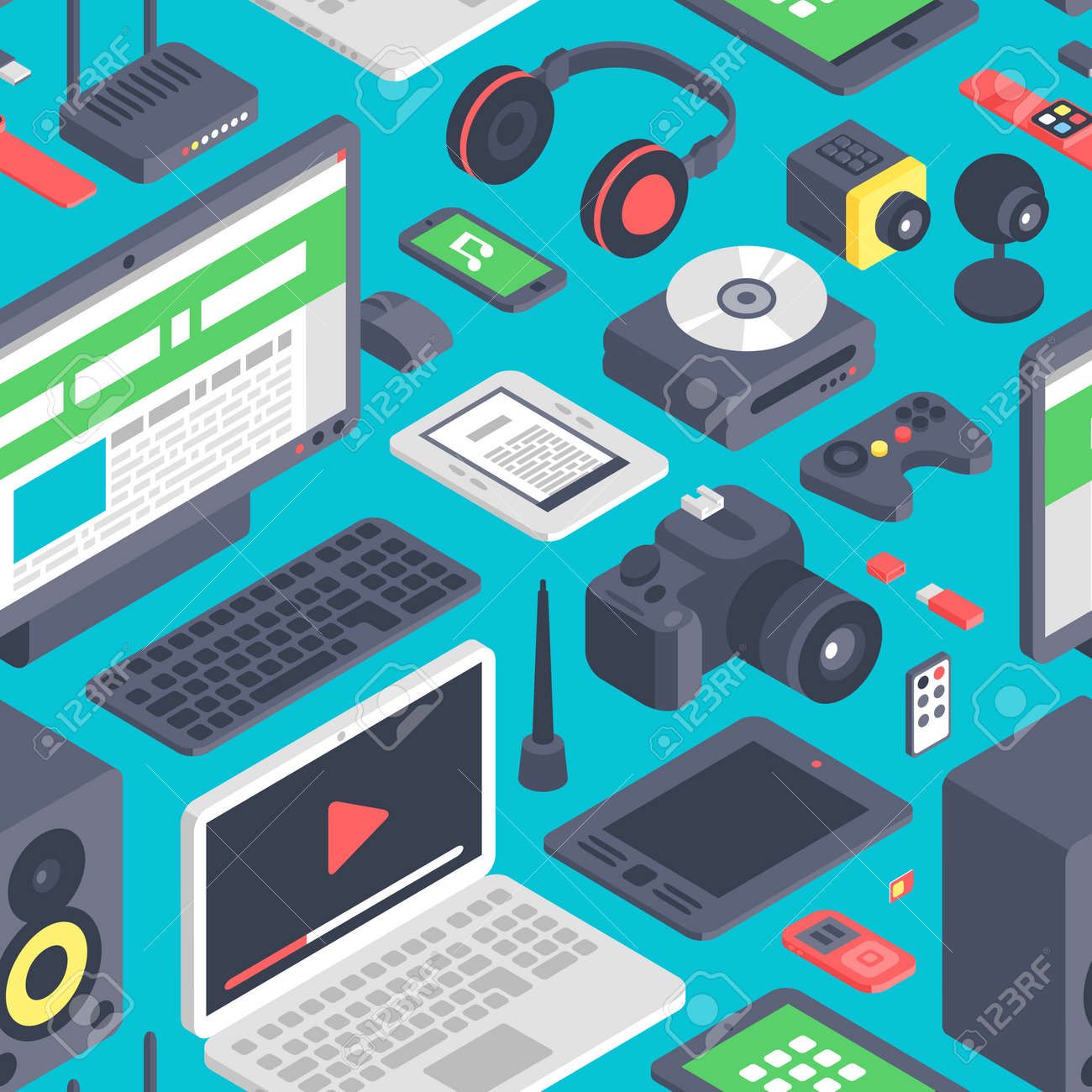 1300x1300 Technology Computer Seamless Pattern With Support Equipment. Abstract Graphic Wallpaper With Communication Digital Elements. Network Electronic Decorative Vector Background. Royalty Free SVG, Clipart, Vectors, and Stock Illustration. Image 67095042