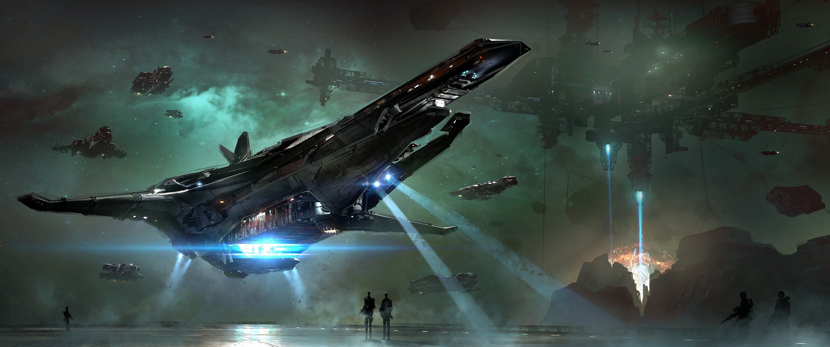 3440x1440 Epic Sci Fi Spaceship HD Wallpaper: Galactic Fleet In Actionx1440