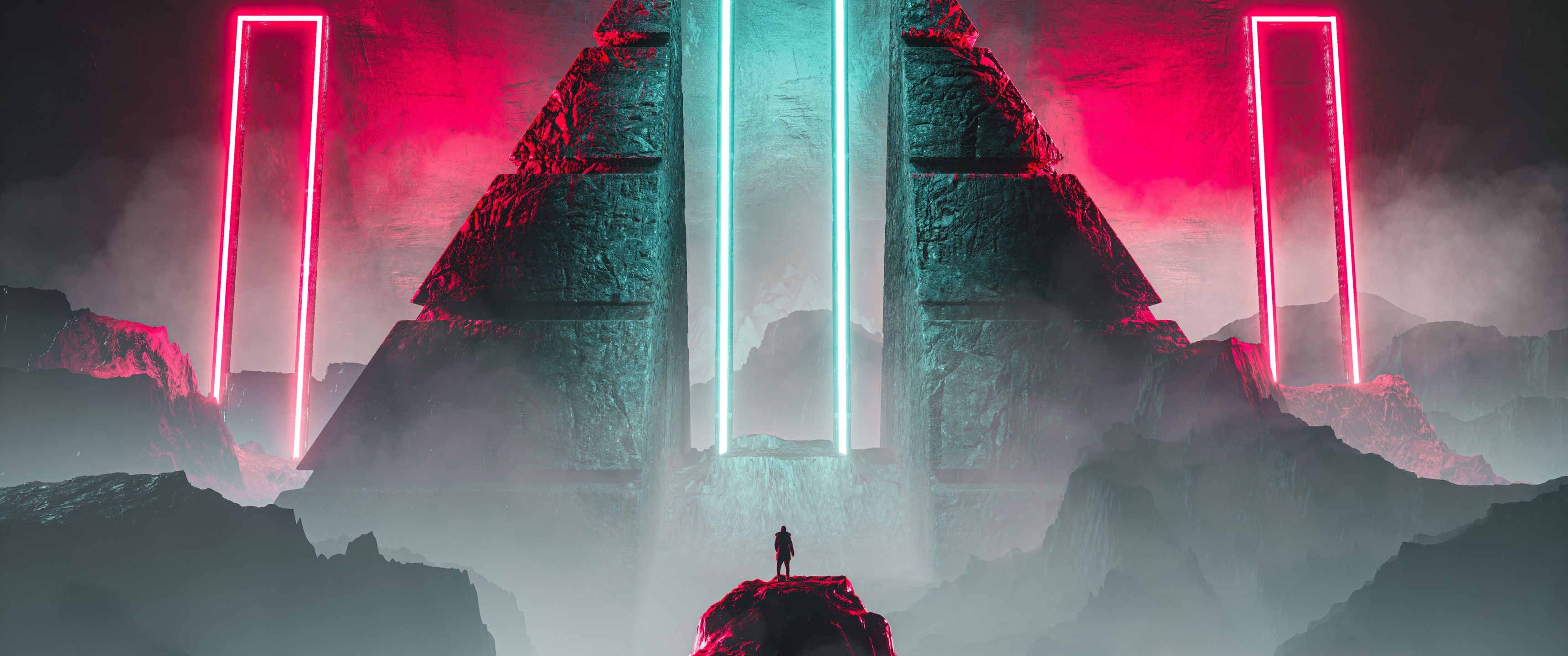 3440x1440 Science fiction Wallpaper 4K, Digital Art, Neon, Dreamlike