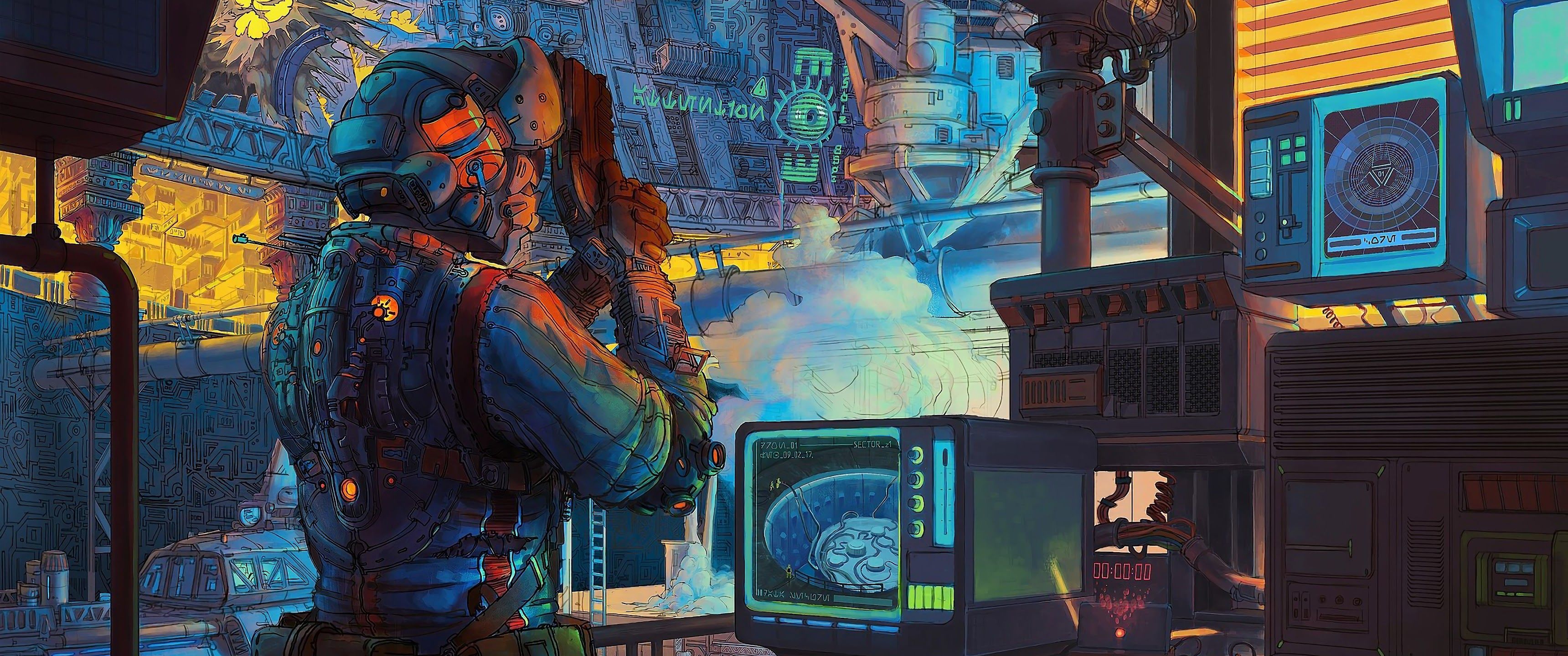 3440x1440 Cyberpunk Sci Fi Art 4K Wallpaper HD