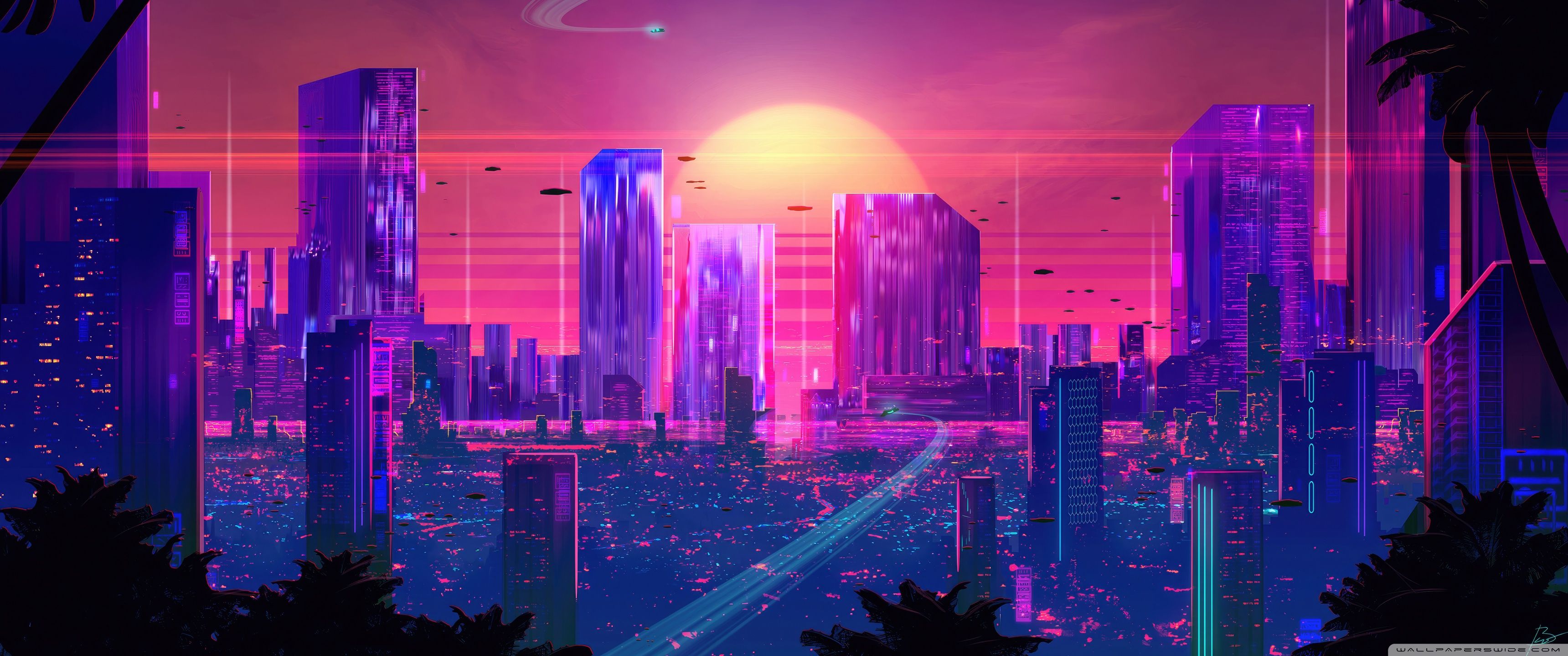 3440x1440 SciFi City Illustration 4K UHD Wallpaper for UltraHD Desktop and TV : Dual Monitor : Smartphone and Tablet Devices