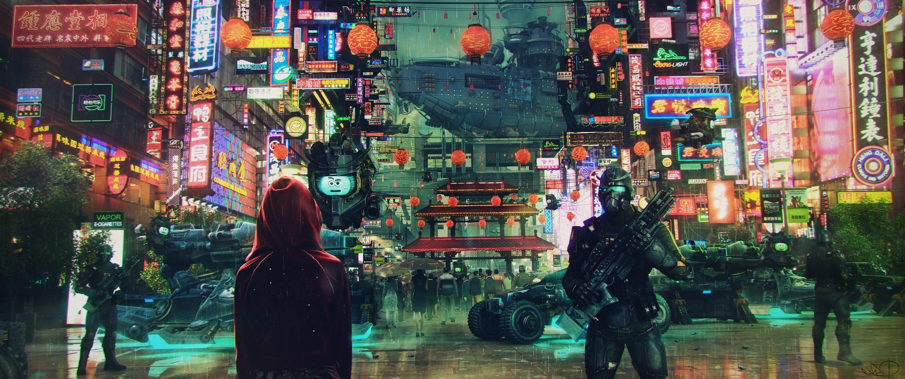3440x1440 Wallpaper People Walking on Street During Nighttime, Background Free Image