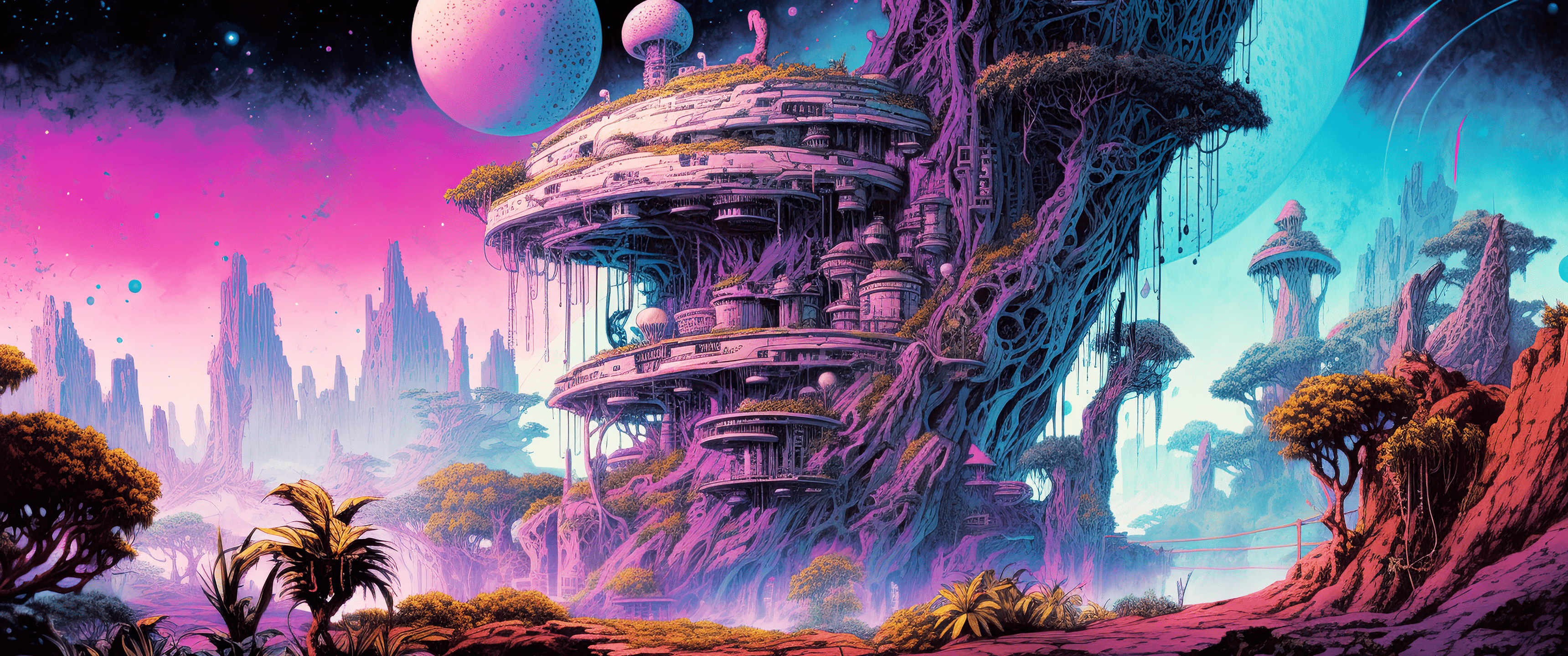 3440x1440 Psychedelic Sci Fi Fantasy Dump (OC) [3440x1440]