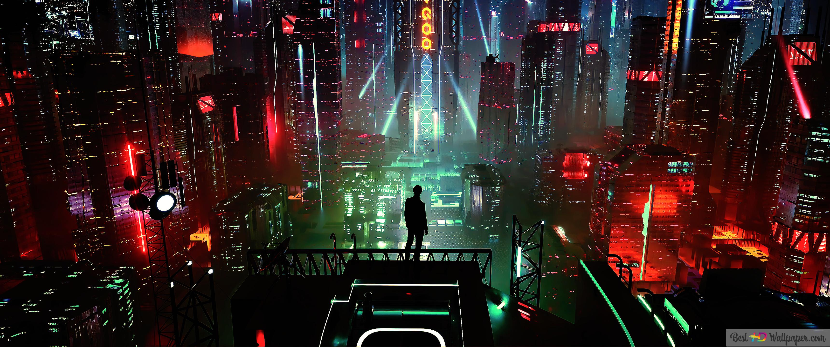 3440x1440 Scifi Night City 4K wallpaper download