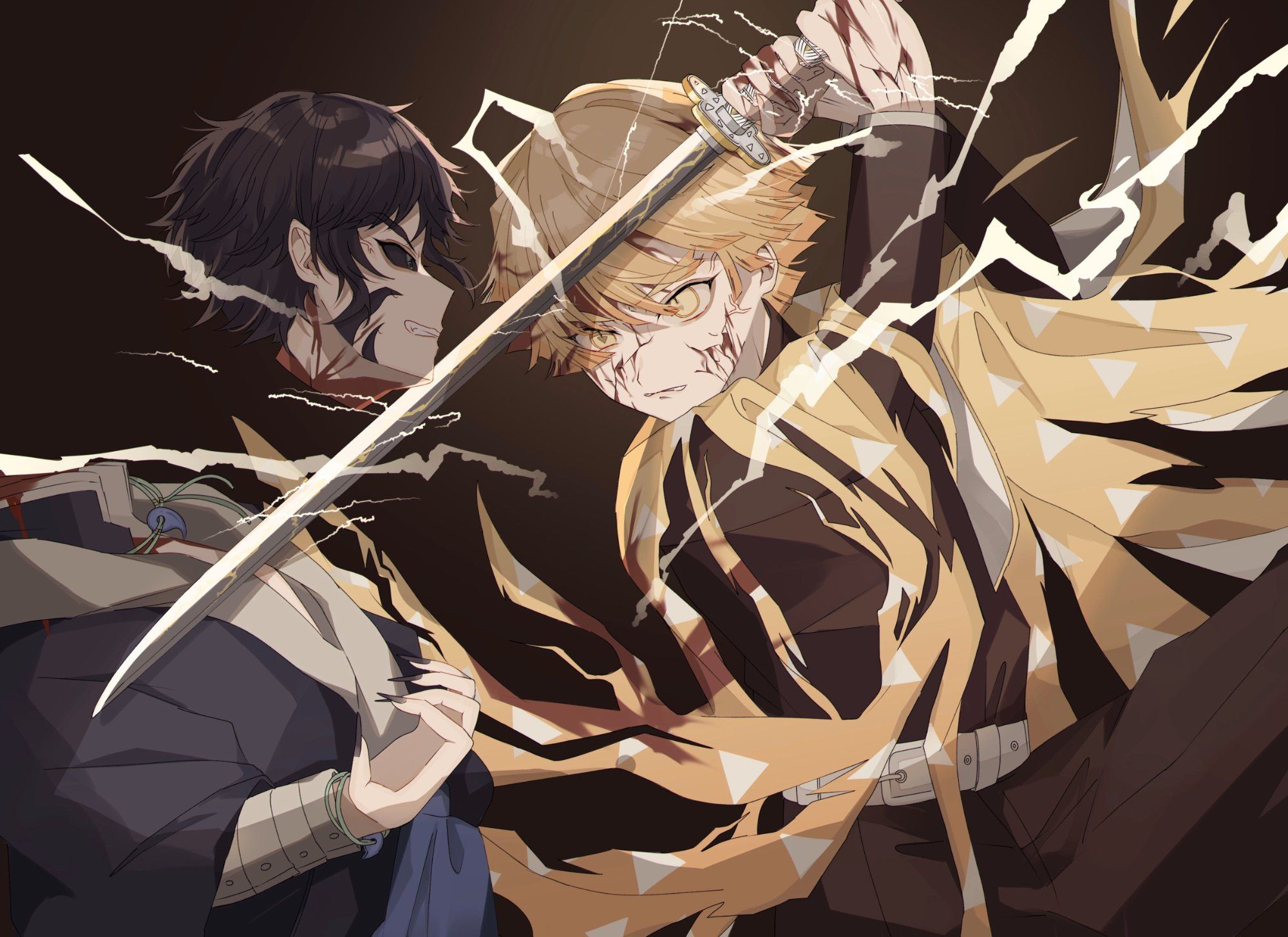 2000x1454 Solve Zenitsu vs Kaigaku jigsaw puzzle online with 88 pieces