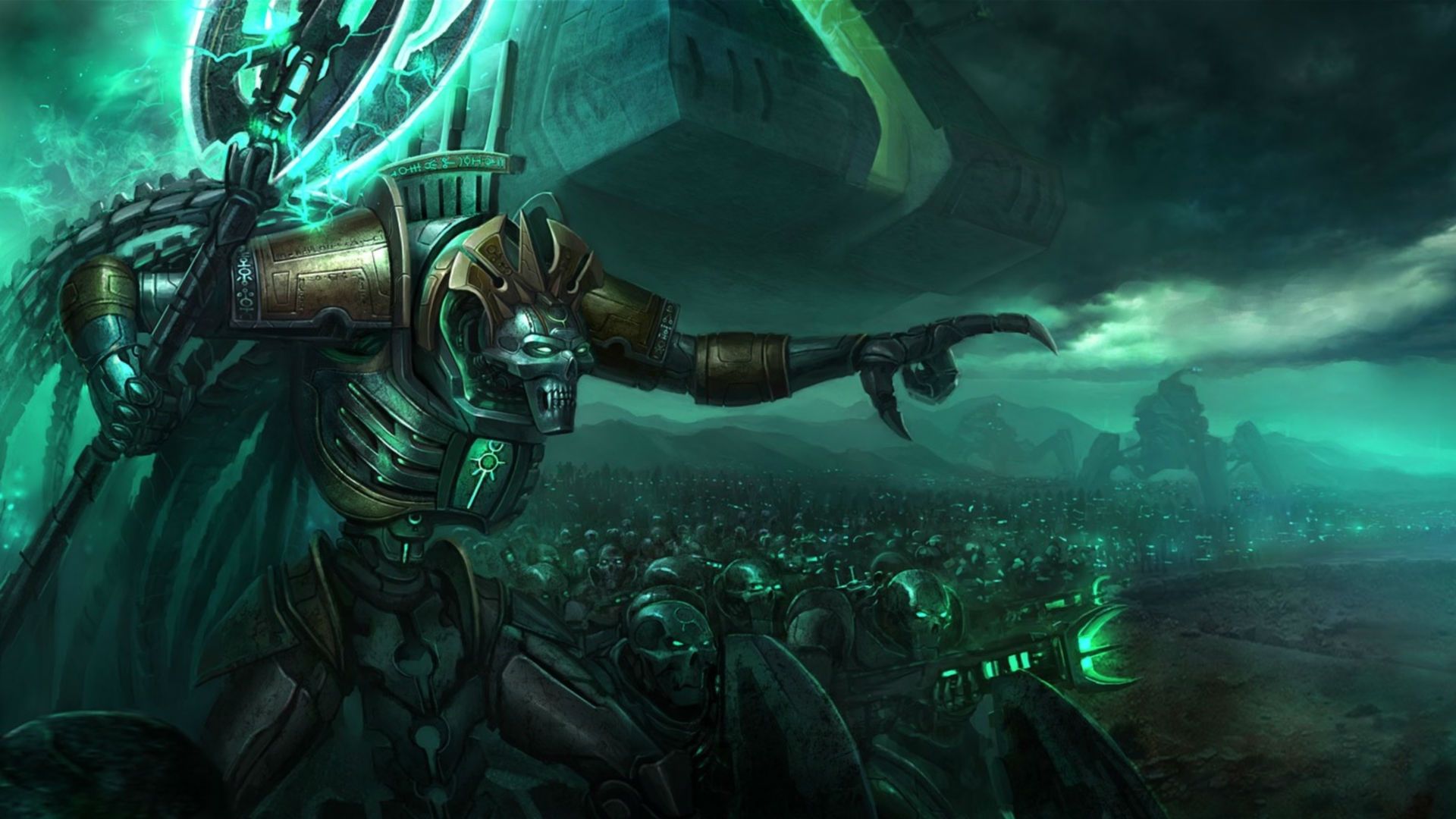 1920x1080 warhammer, 40k, Necrons, Army, Warrior, Sci fi, Armor, Robots, Weapons Wallpaper HD / Desktop and Mobile Background
