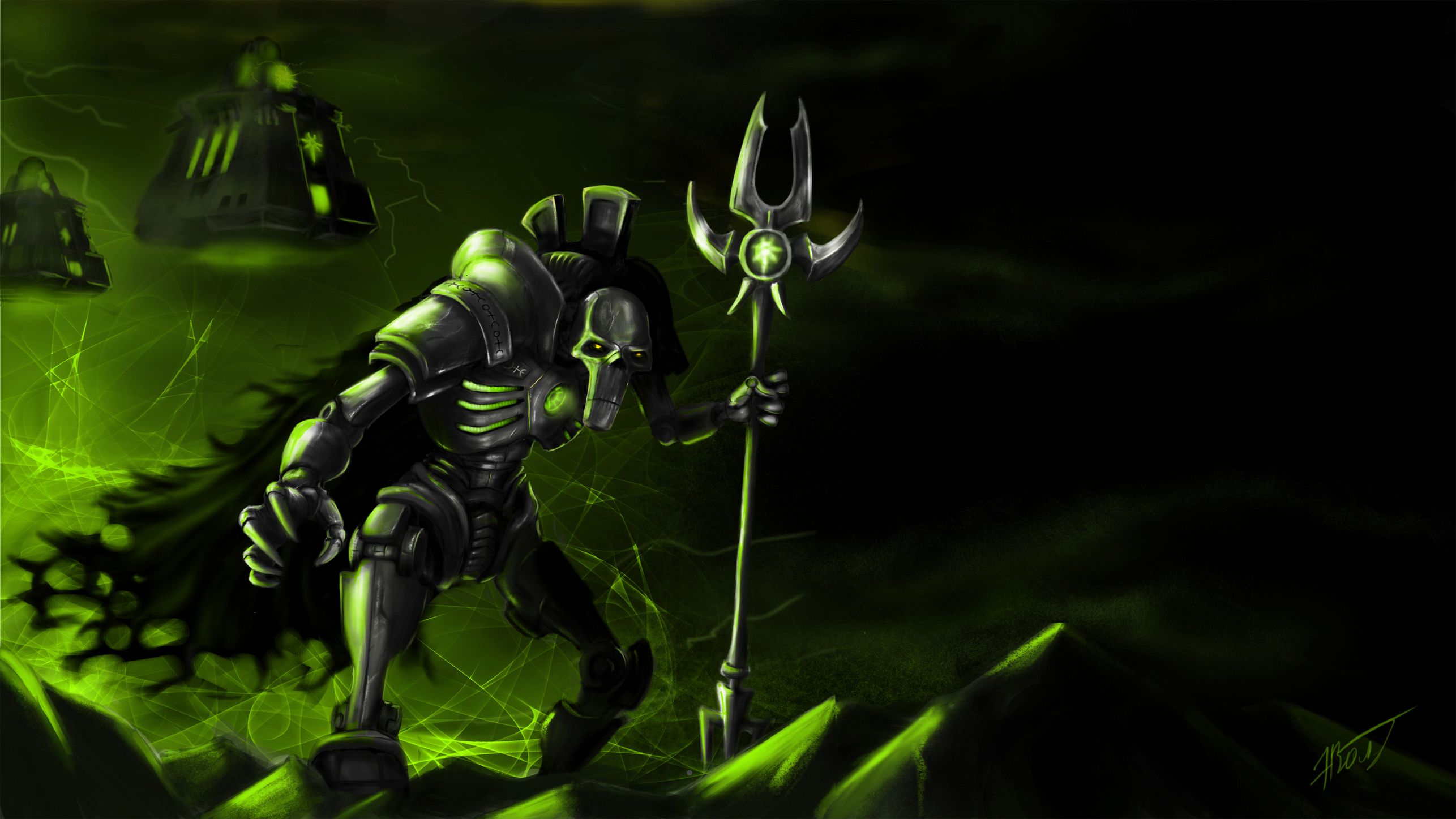2572x1447 Wallpaper green, sake, warrior, warhammer 40k Necrons for mobile and desktop, section фантастика, resolution 2572x1447