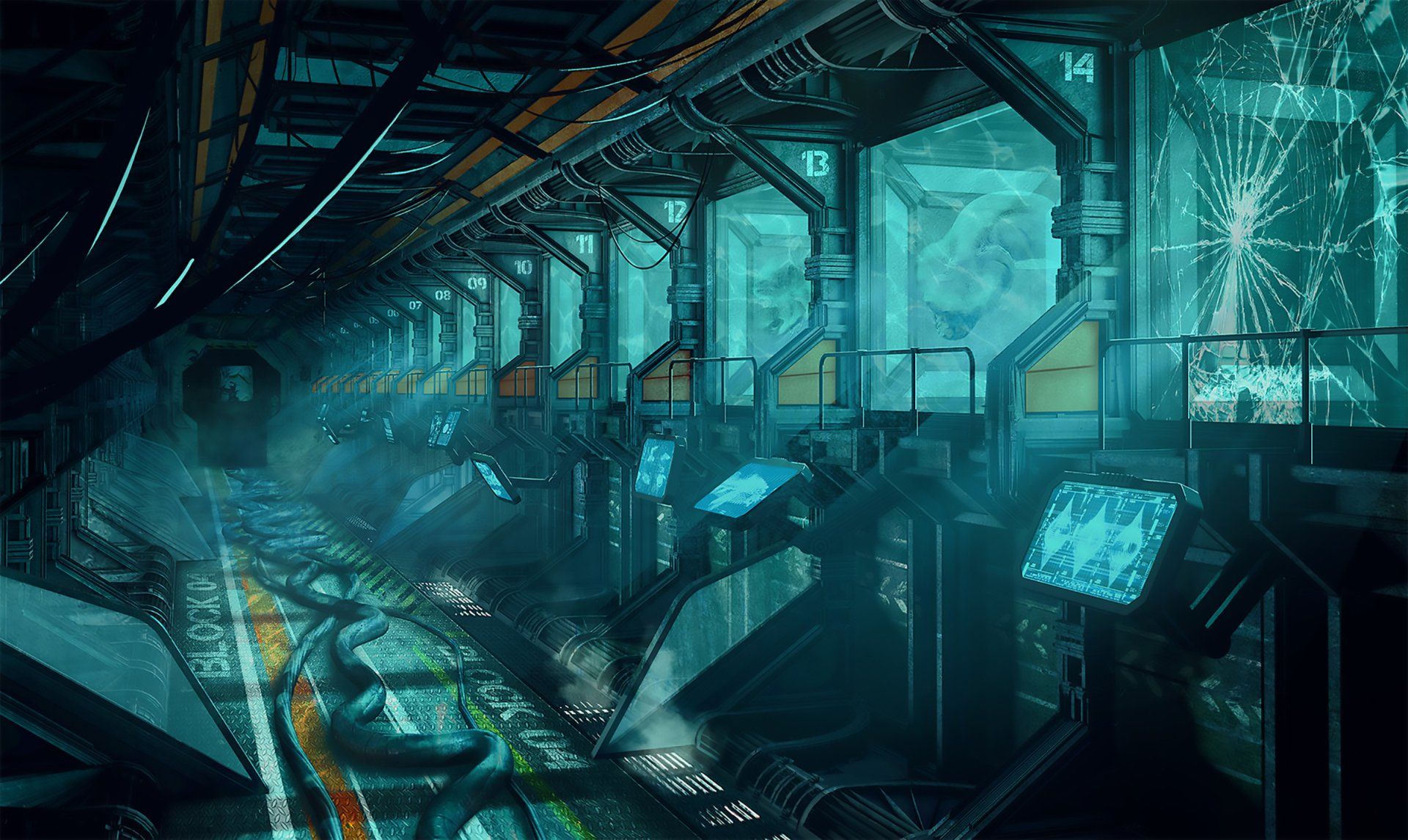 1920x1146 HD Alien Science Lab: Futuristic Sci Fi Exploration Wallpaper By Morgan Prostx1433