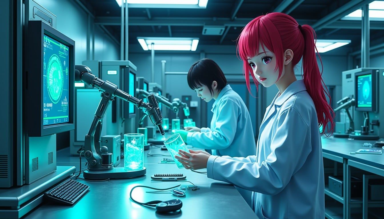 1344x768 Free High Tech Lab Workers Image, Futuristic, Anime