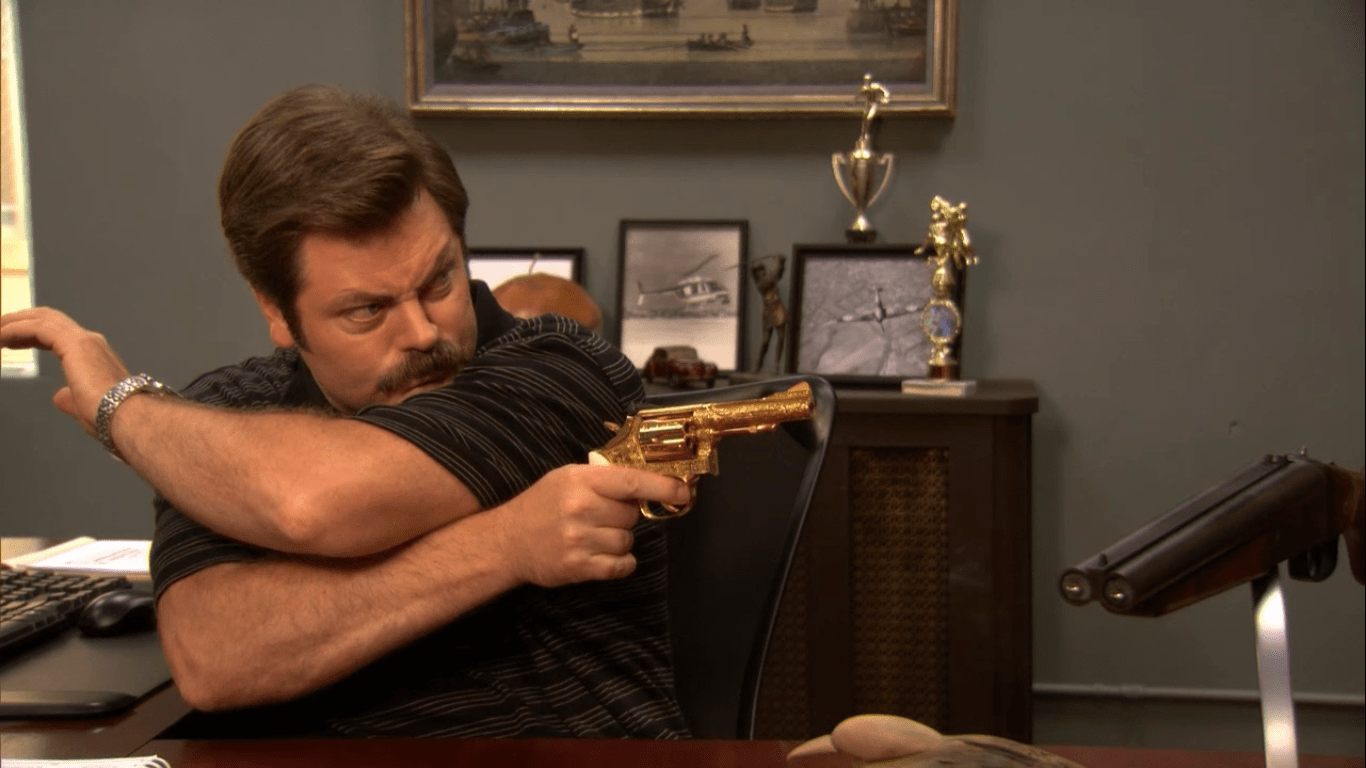 1366x768 Ron Swanson On Creativity Swanson Gun Meme, Download