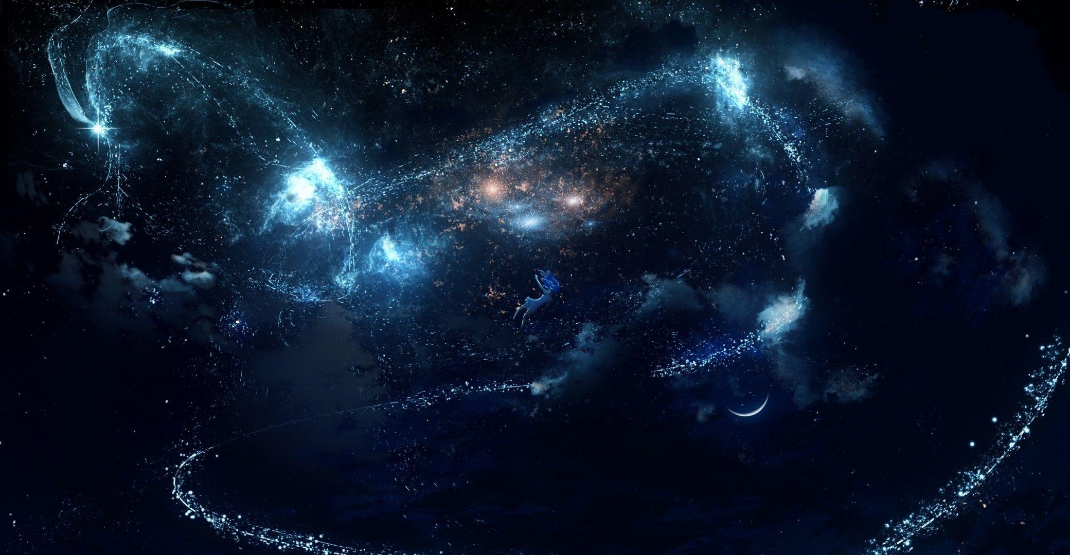 2080x1080 Download 2080x1080 Nebula, Stars, Anime Girl, Falling Down, Space